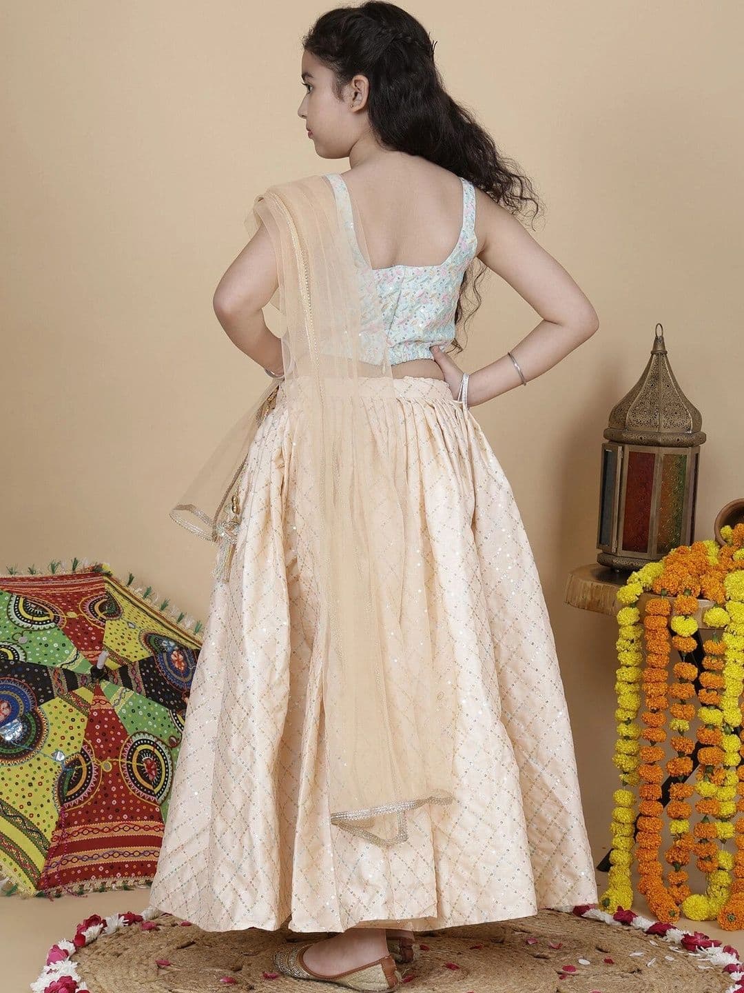 YK Girls Embellished Sequinned Ready to Wear Lehenga & Blouse With Dupatta thumbnail 3