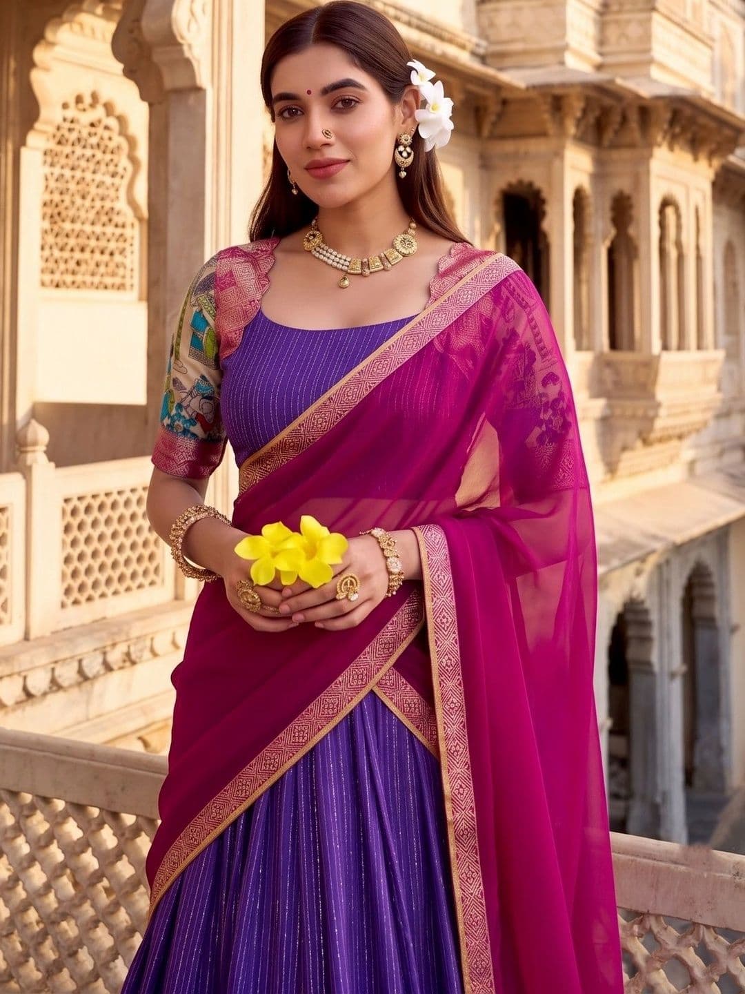 Anouk Semi-Stitched Lehenga & Blouse With Dupatta thumbnail 3