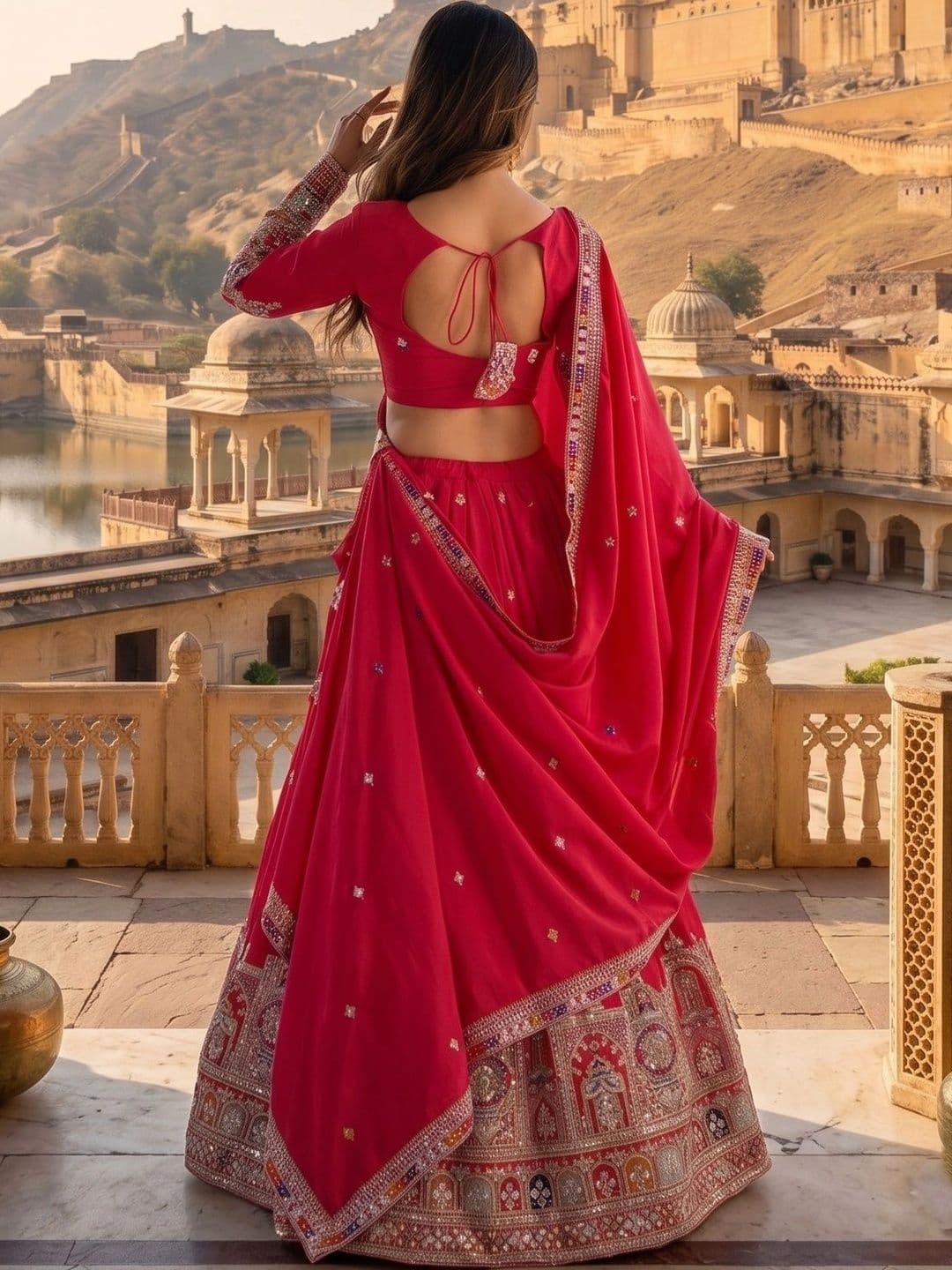 Anouk Embroidered Semi-Stitched Lehenga & Blouse With Dupatta thumbnail 3