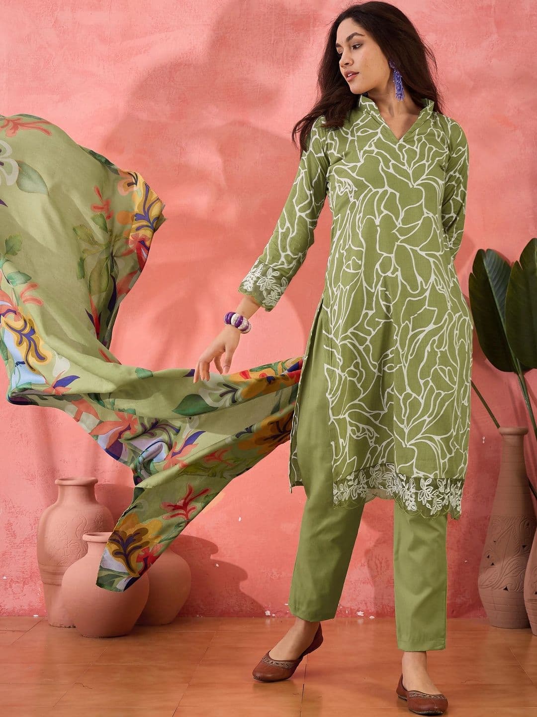 HERE&NOW Printed Pure Cotton Semi-Stitched Dress Material thumbnail 2