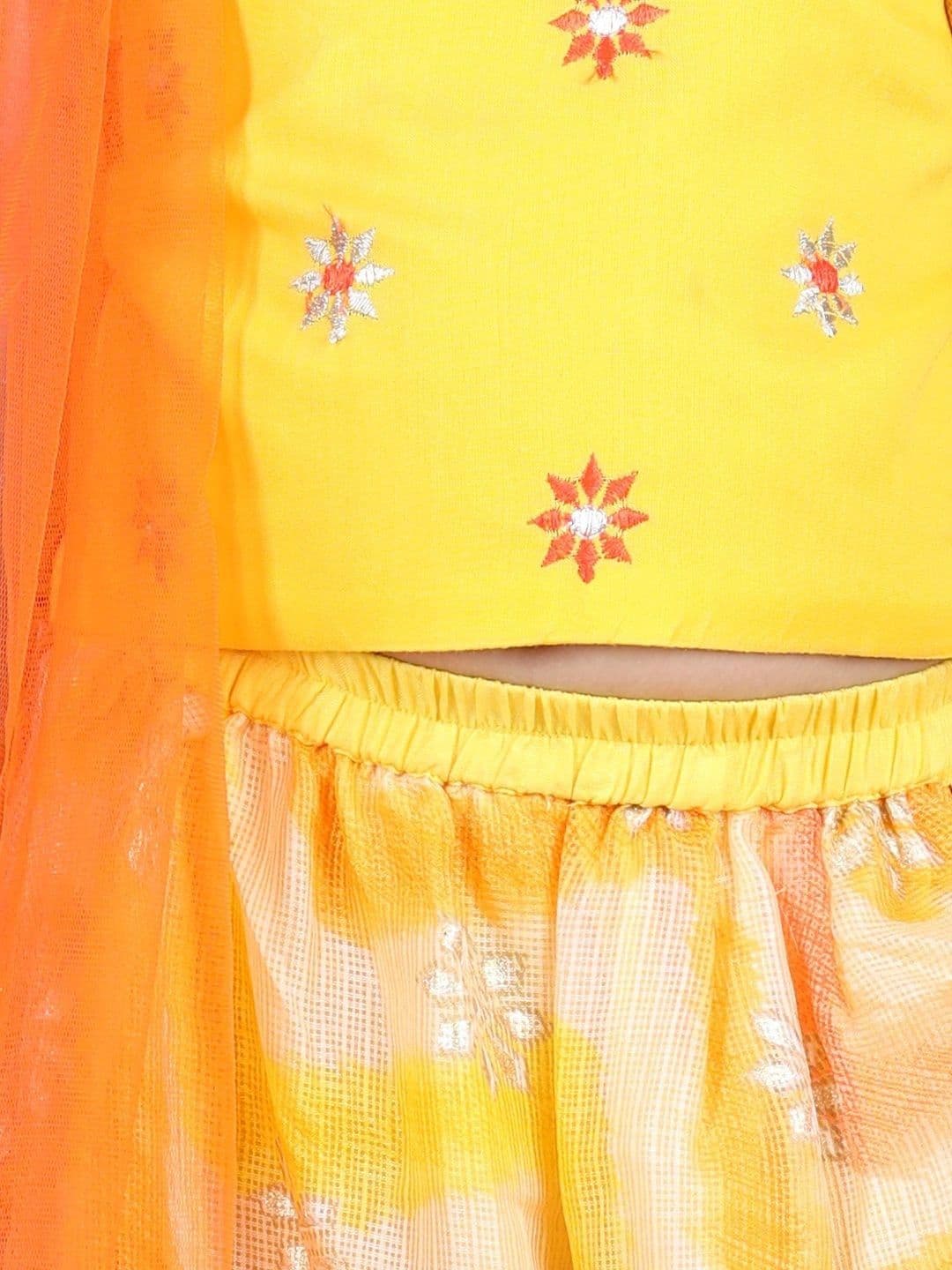 Here&Now X Kinder Kids Girls Embroidered layered Ready to Wear Lehenga & Blouse With Dupatta thumbnail 4
