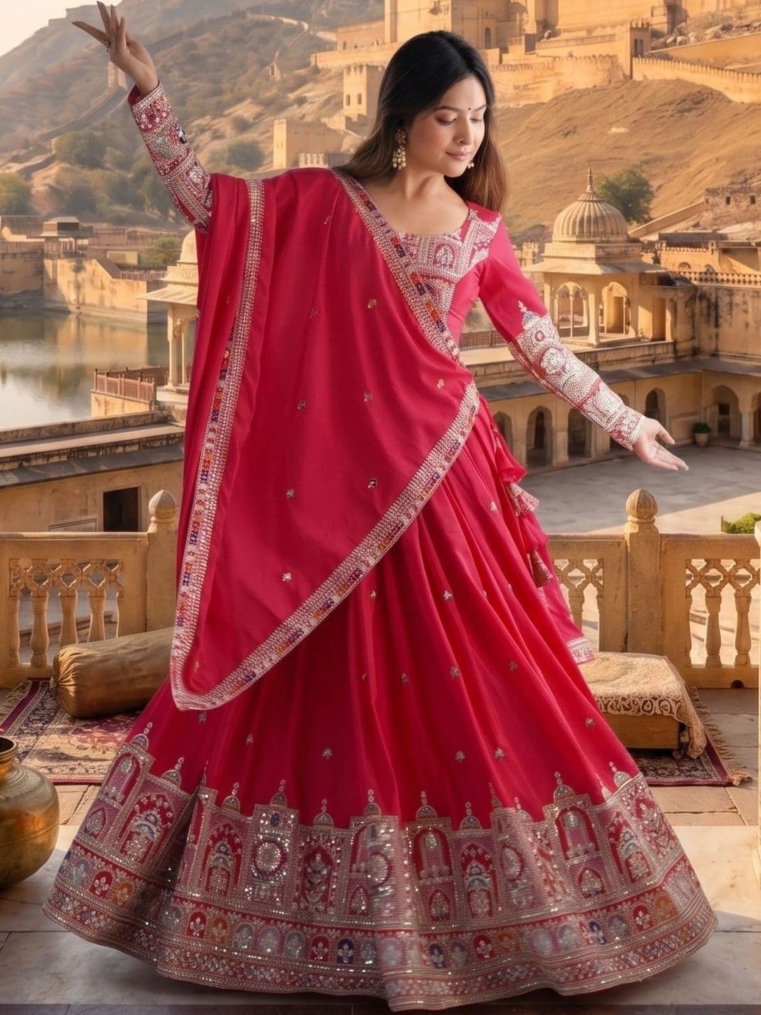 Anouk Embroidered Semi-Stitched Lehenga & Blouse With Dupatta - view 1