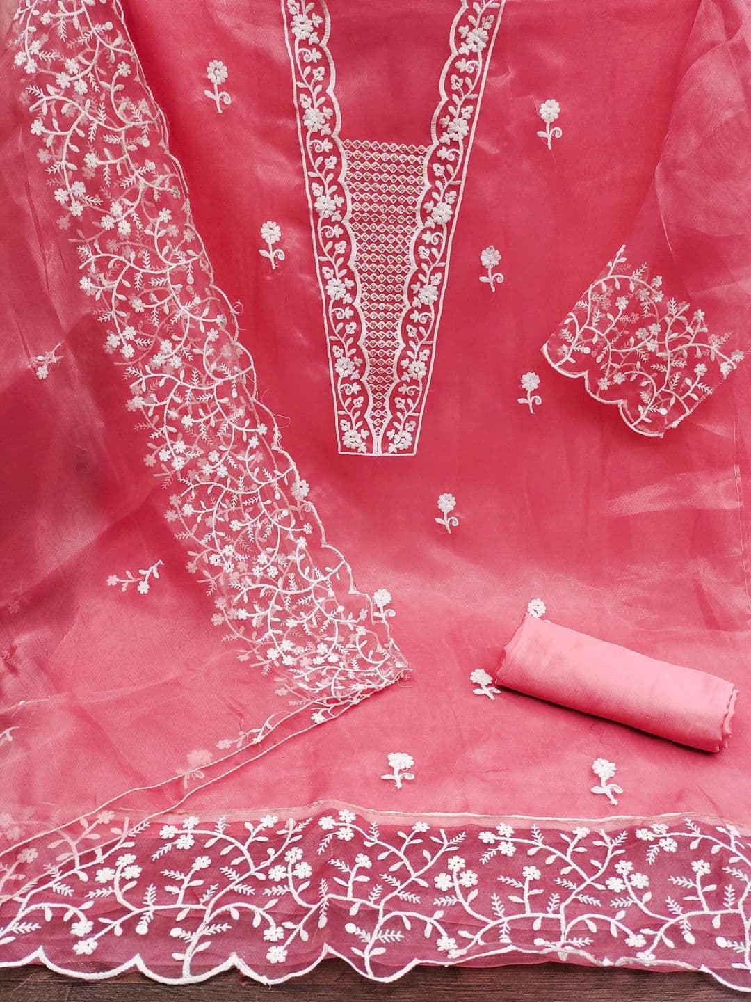HERE&NOW Embroidered Organza Semi-Stitched Dress Material thumbnail 4