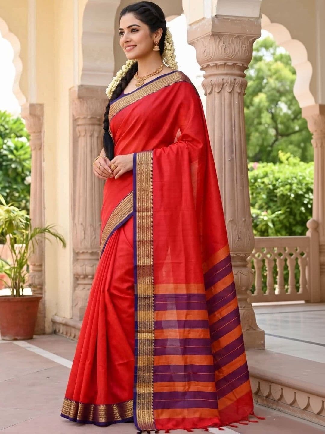 SPEEDY INDIAN Women Zari Silk Cotton Handloom Chanderi Saree - view 1