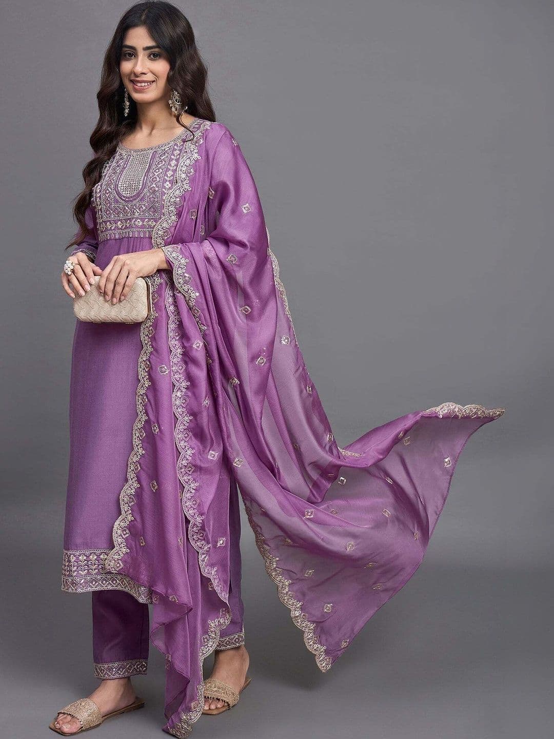 Shree Ramkrishna Fab Women Ethnic Motifs Embroidered Regular Kurta with Trousers & With Dupatta - view 1