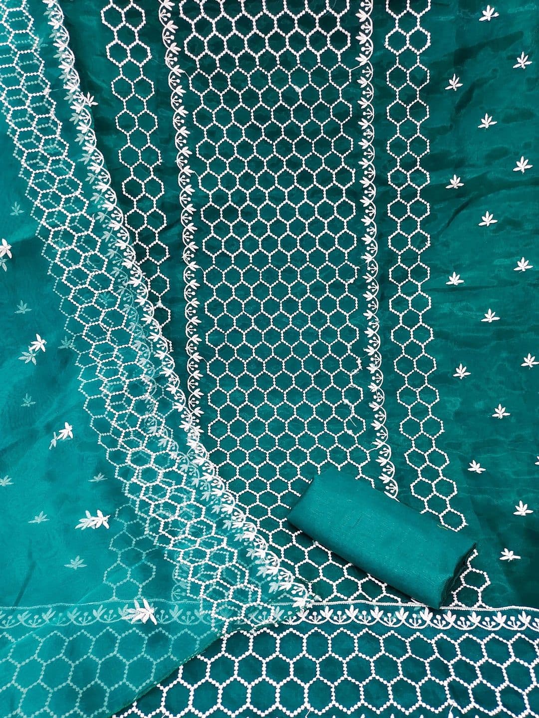 HERE&NOW Embroidered Organza Semi-Stitched Dress Material thumbnail 2