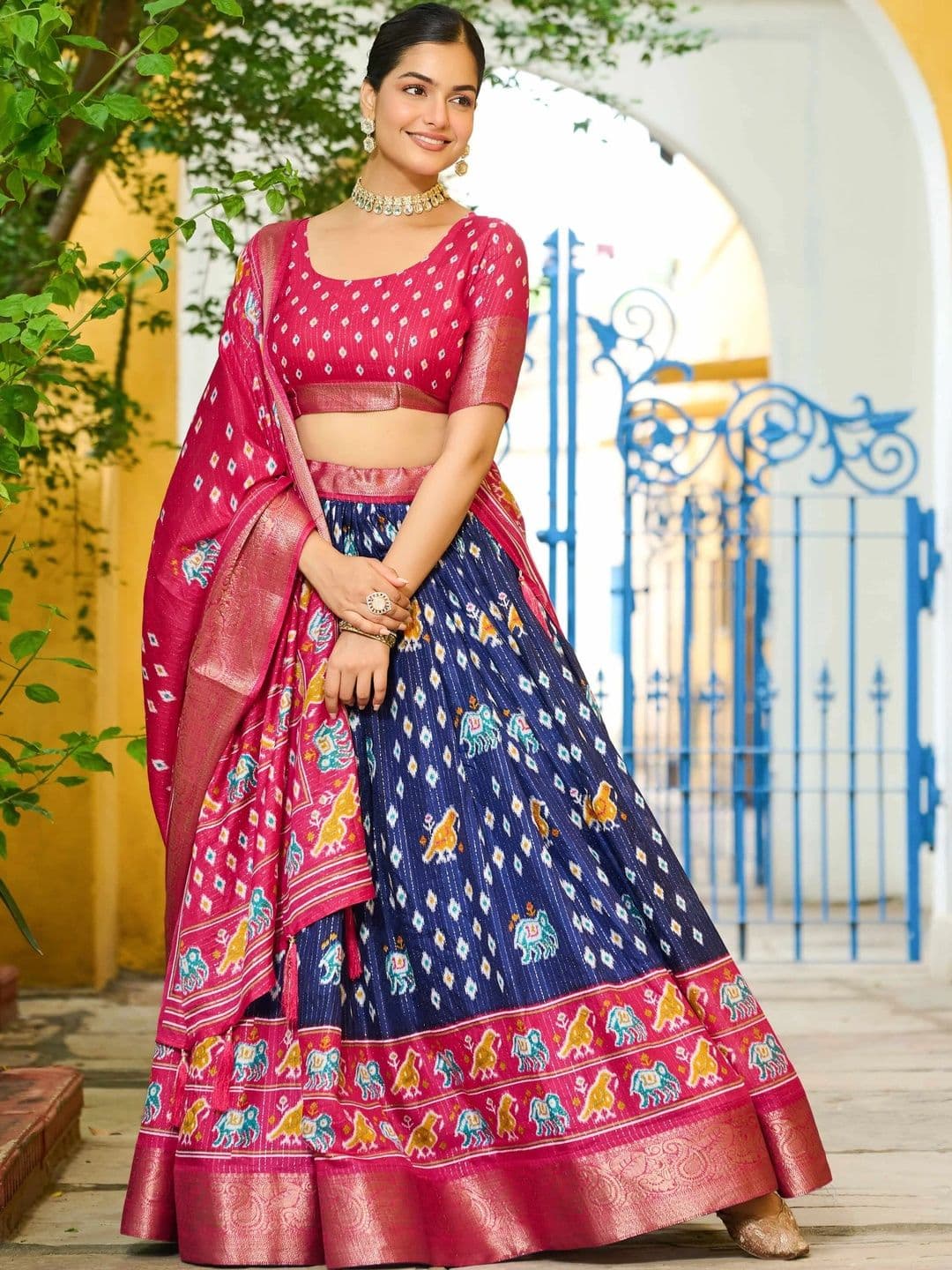Shringar House Ikat Semi-Stitched Lehenga & Unstitched Blouse Taping thumbnail 4