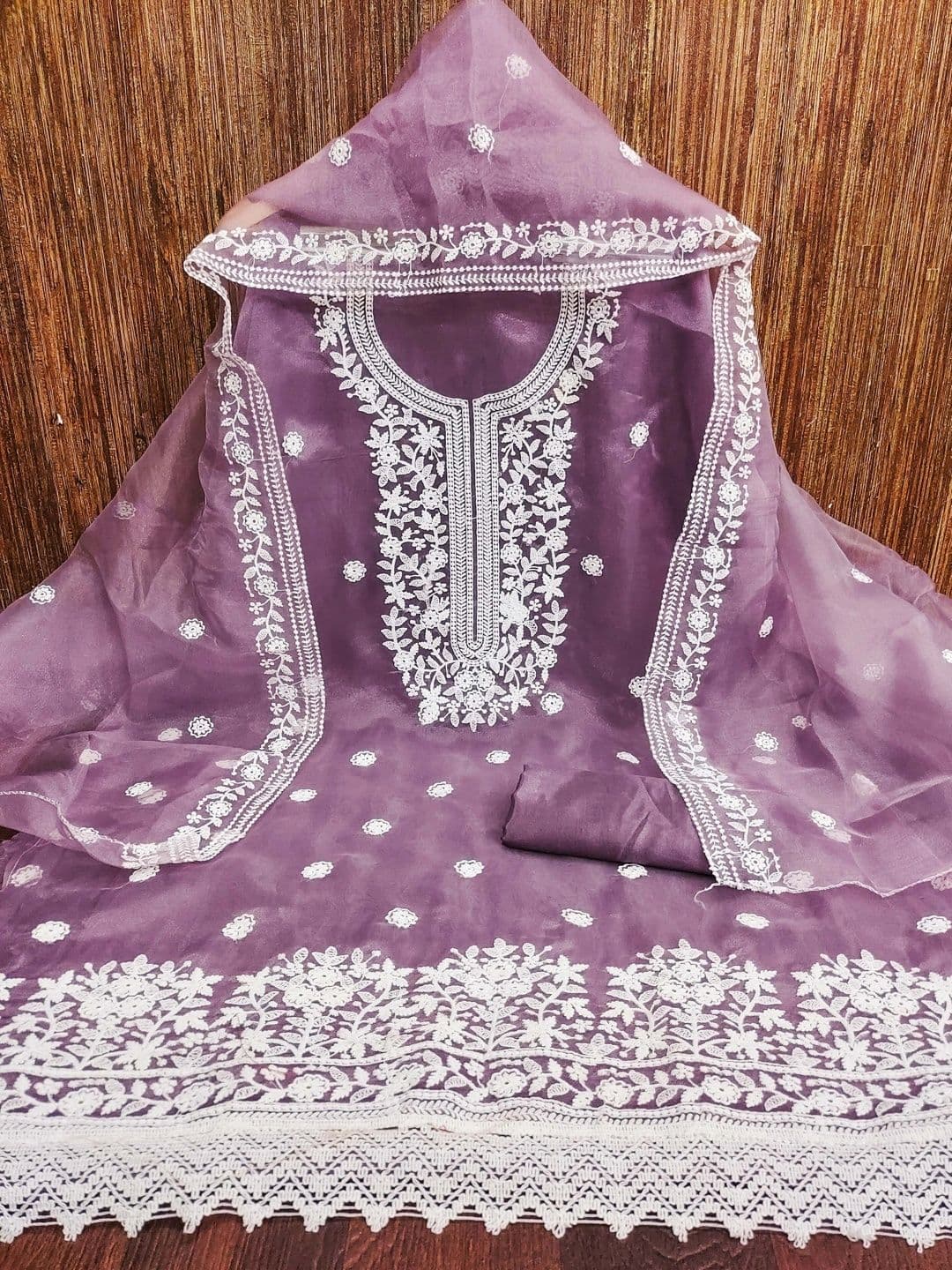 HERE&NOW Embroidered Organza Semi-Stitched Dress Material thumbnail 2