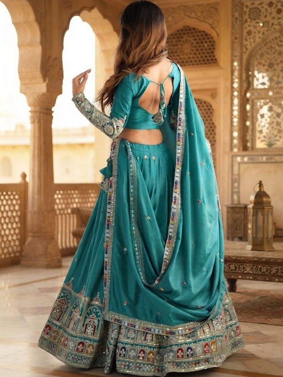 Anouk Embellished Mirror Work Semi-Stitched Lehenga & Blouse With Dupatta thumbnail 4