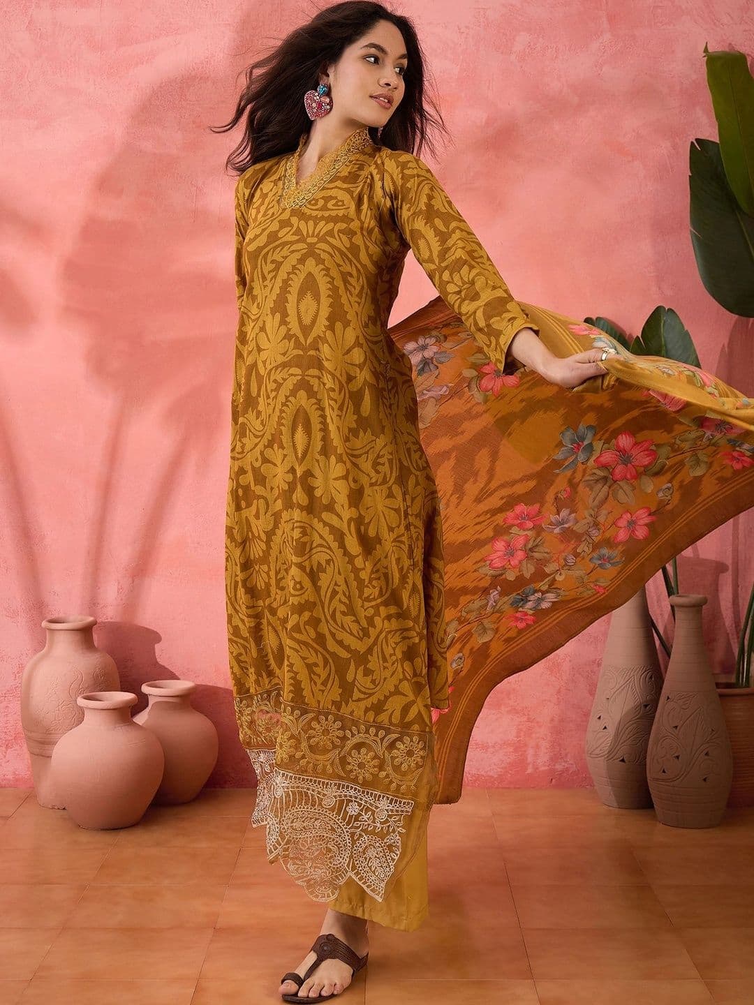 HERE&NOW Printed Pure Cotton Semi-Stitched Dress Material thumbnail 4