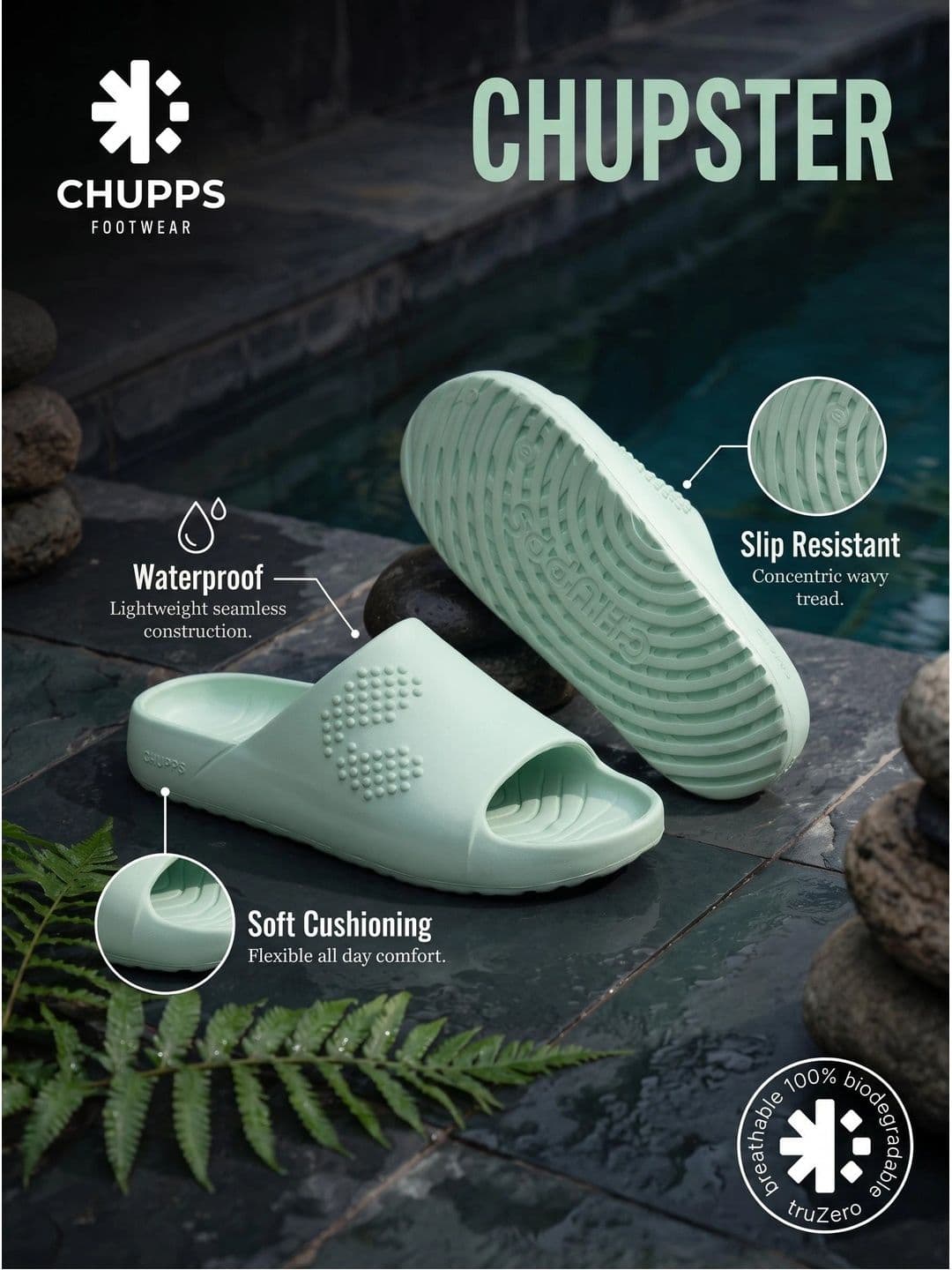 CHUPPS Men Pista Green Chupster Orthopedic Sliders thumbnail 3