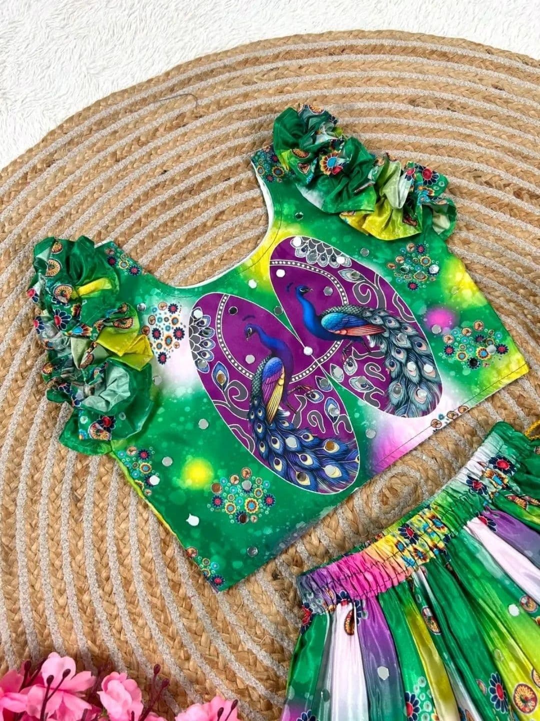 Sangria Girls Printed Sequinned Ready to Wear Lehenga & Blouse With Dupatta thumbnail 4