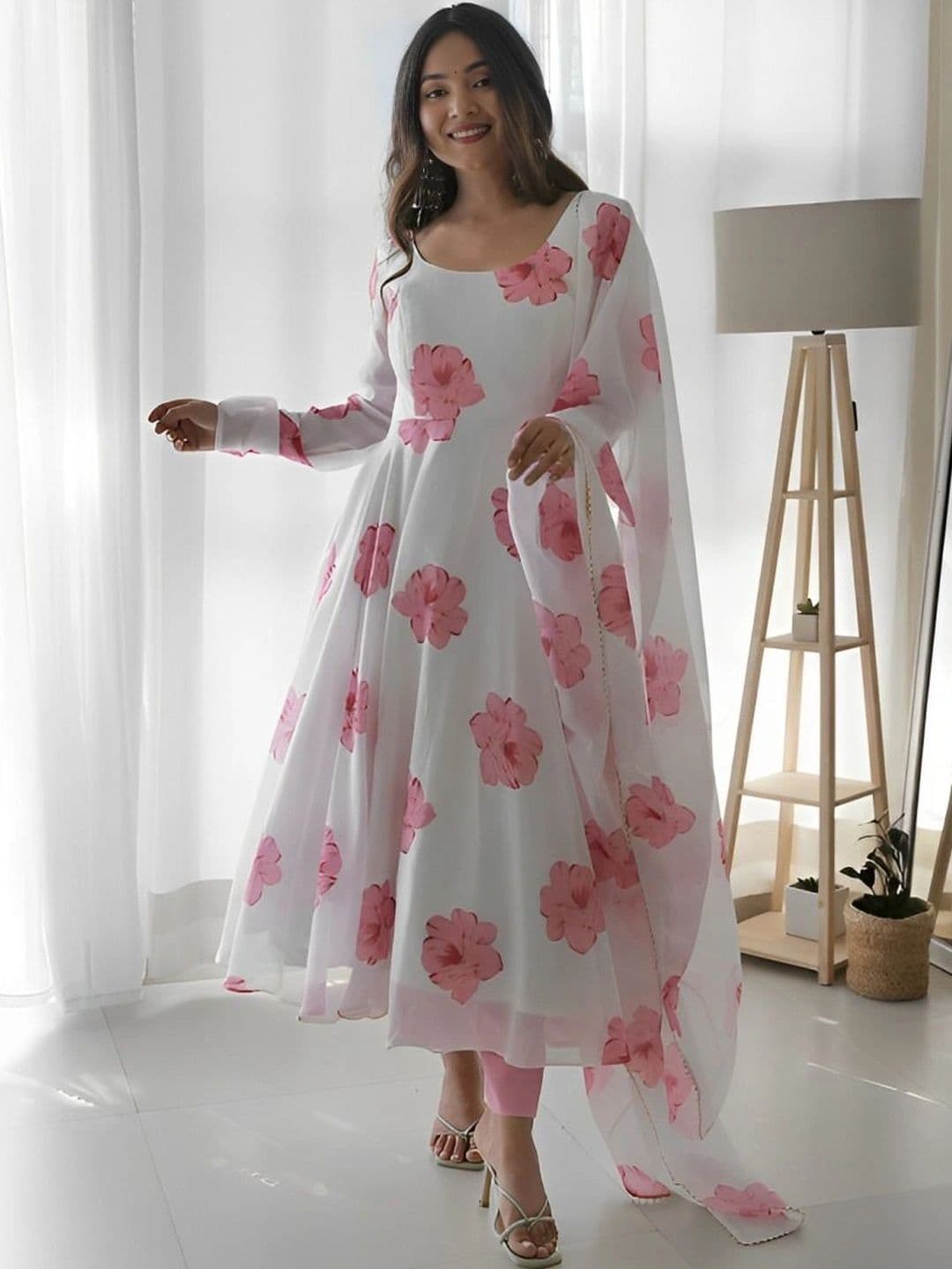 JS CREATIVE Floral Print Georgette A-Line Maxi Dress - view 1