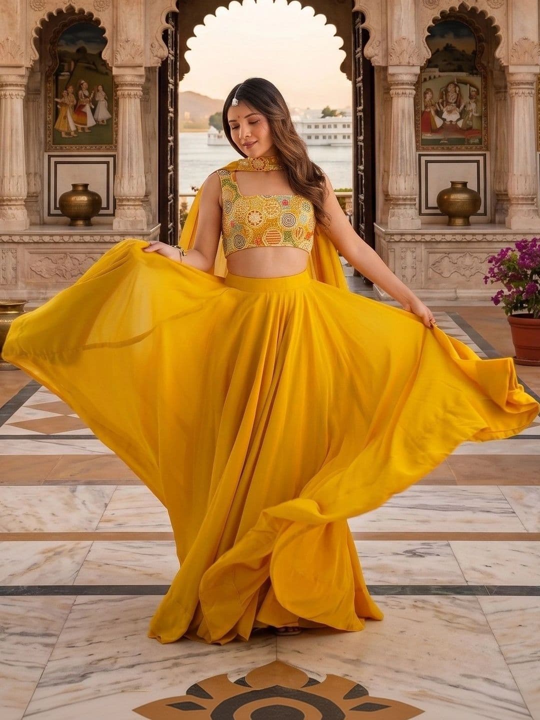 Anouk Embroidered Thread Work Ready to Wear Lehenga & Blouse With Dupatta - view 1