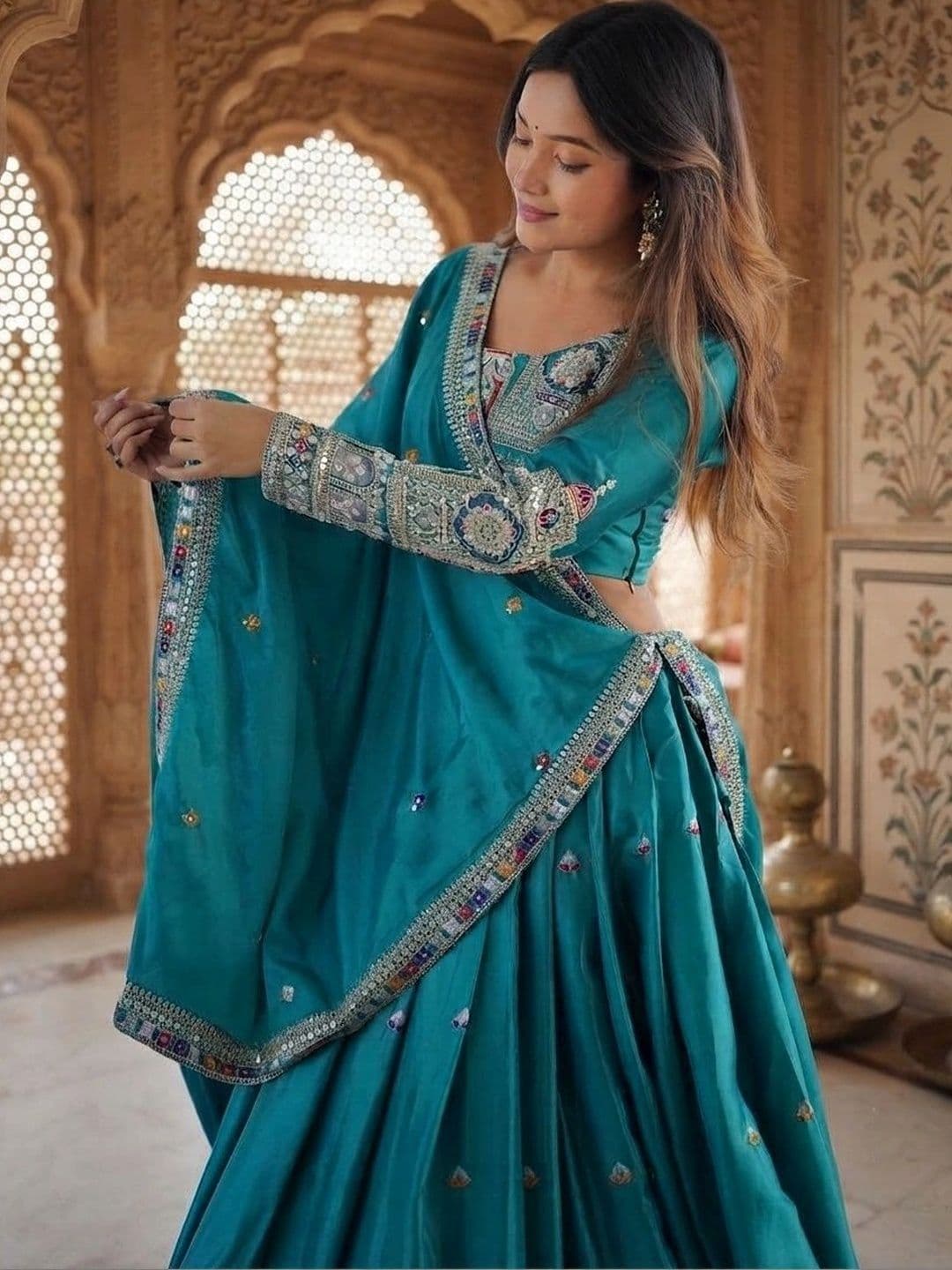 Anouk Embellished Mirror Work Semi-Stitched Lehenga & Blouse With Dupatta thumbnail 6