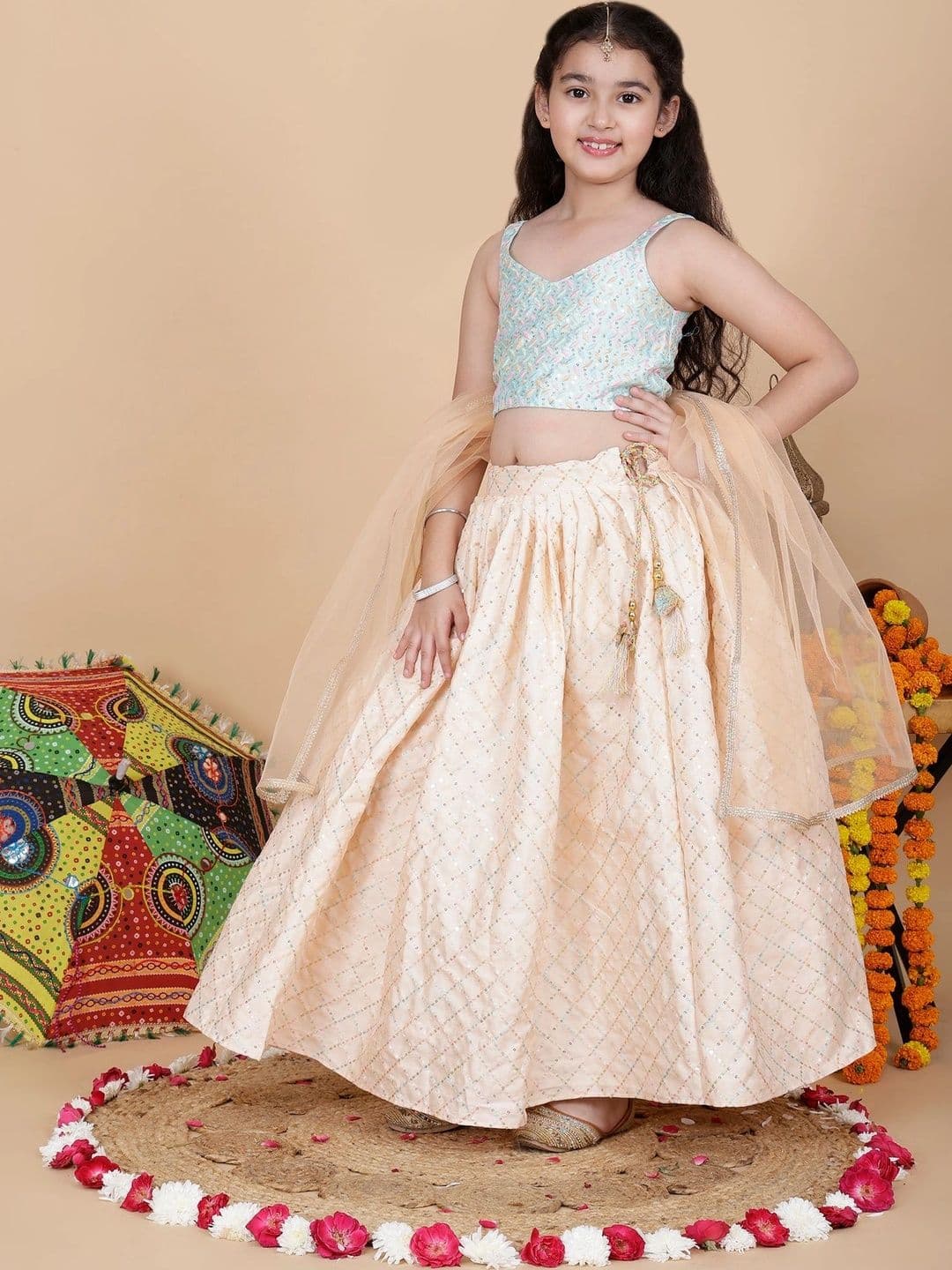 YK Girls Embellished Sequinned Ready to Wear Lehenga & Blouse With Dupatta thumbnail 4