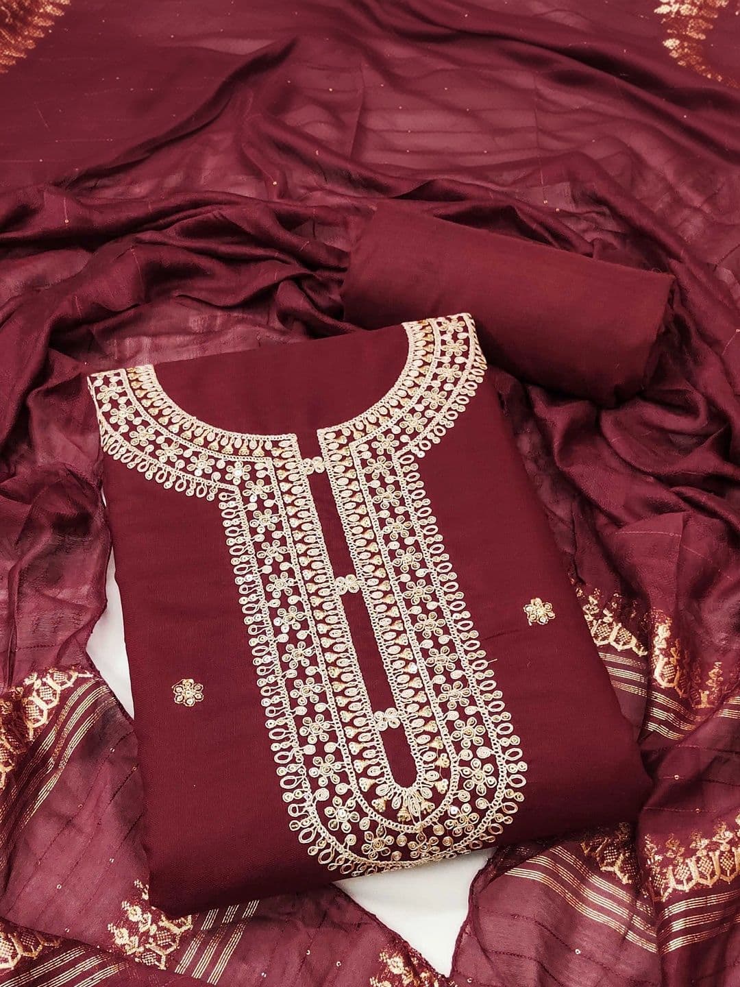 HERE&NOW Embellished Semi-Stitched Dress Material thumbnail 2