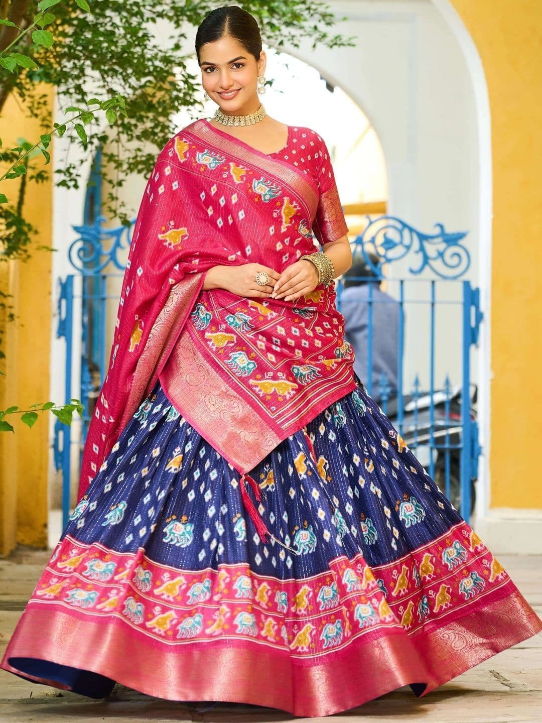Shringar House Ikat Semi-Stitched Lehenga & Unstitched Blouse Taping thumbnail 3
