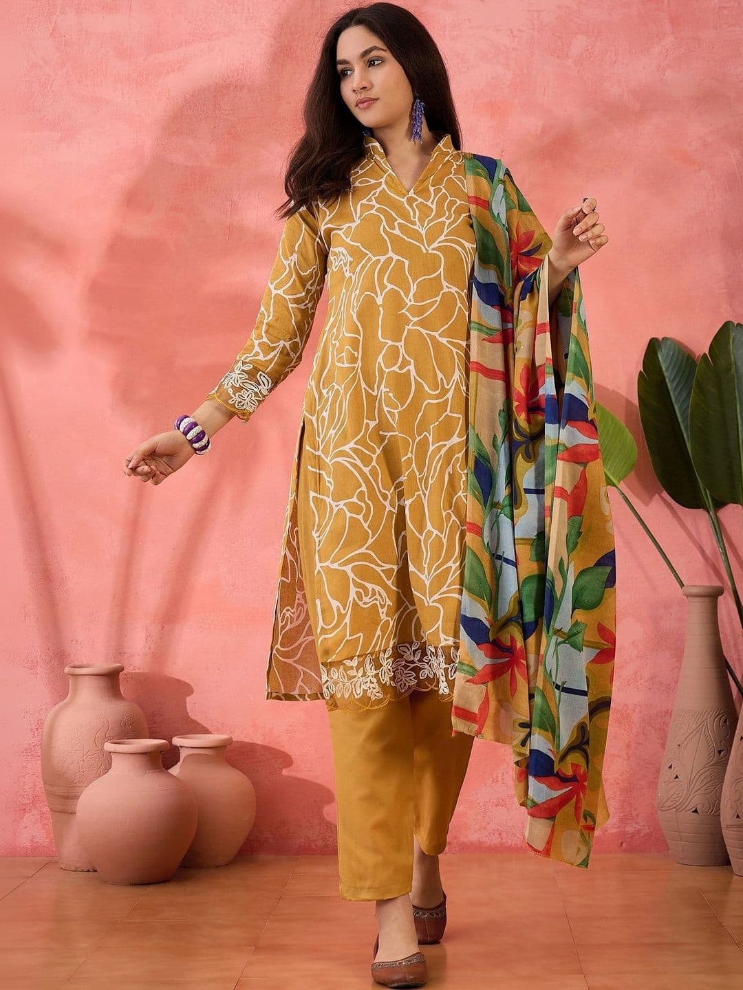 HERE&NOW Printed Pure Cotton Semi-Stitched Dress Material - view 1