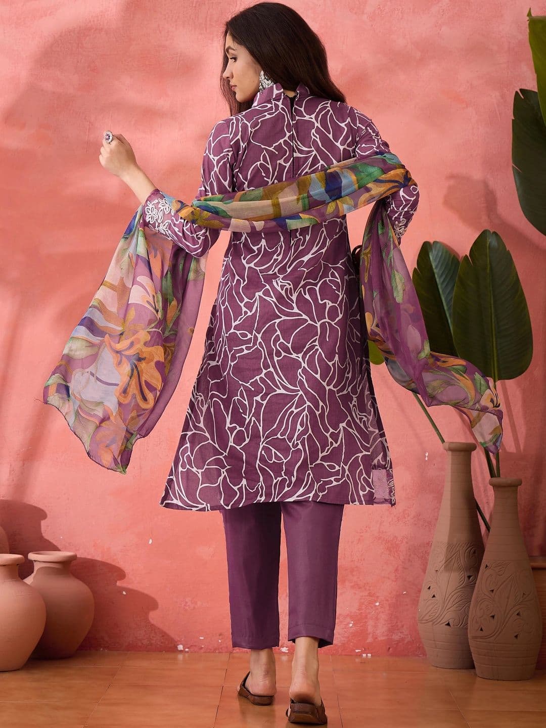 HERE&NOW Printed Pure Cotton Semi-Stitched Dress Material thumbnail 3
