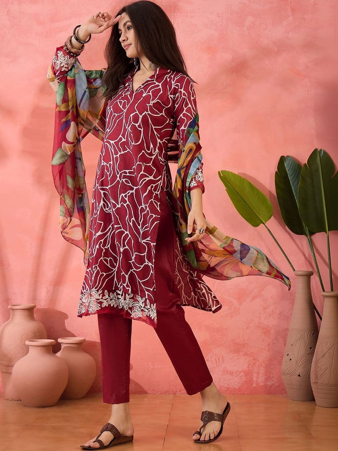 HERE&NOW Printed Pure Cotton Semi-Stitched Dress Material thumbnail 7