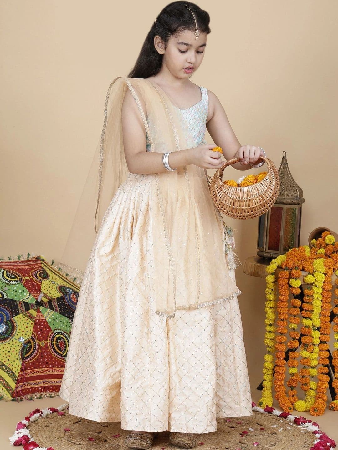 YK Girls Embellished Sequinned Ready to Wear Lehenga & Blouse With Dupatta thumbnail 7