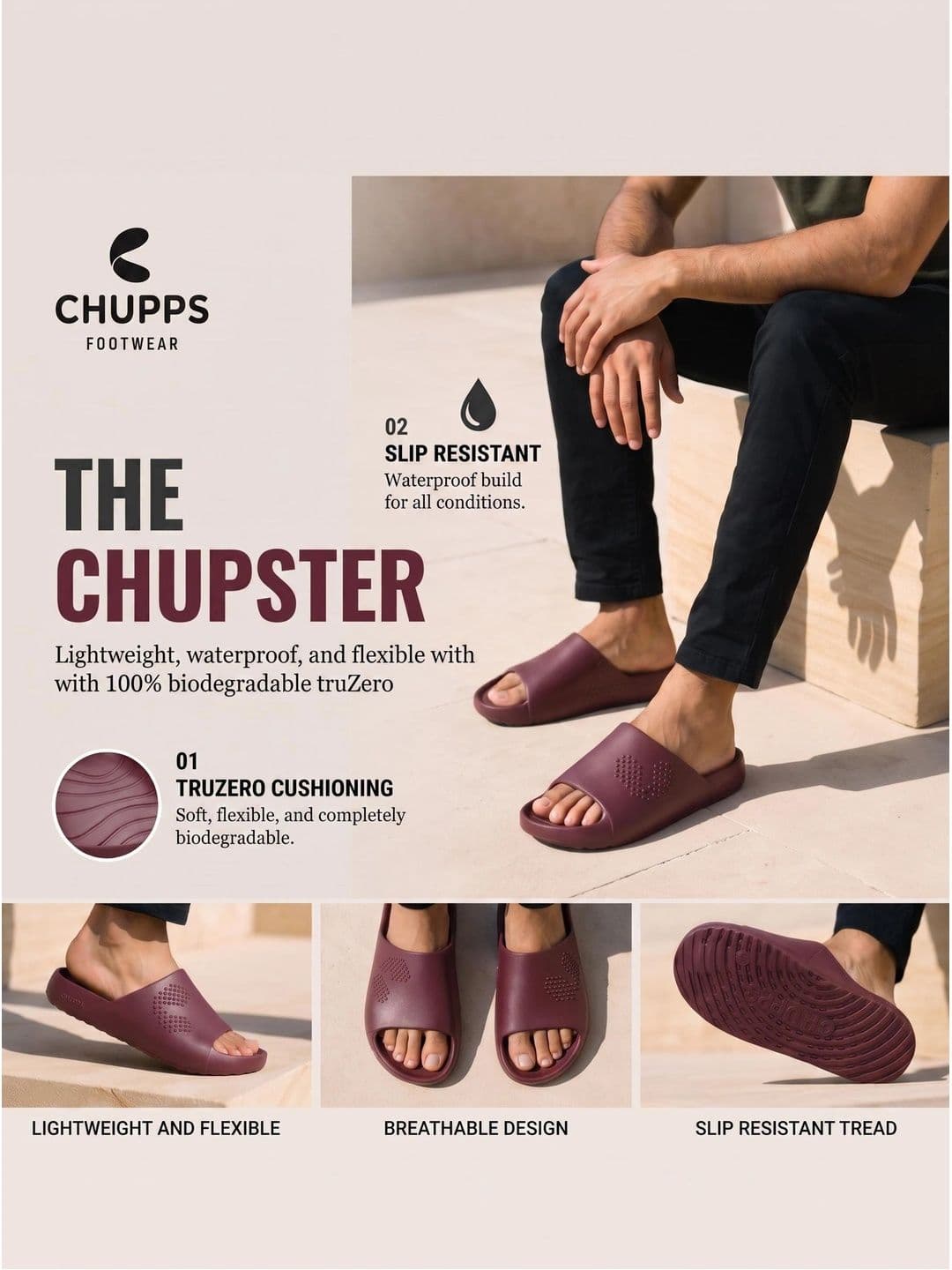 CHUPPS Men Maroon Chupster Orthopedic Sliders thumbnail 7