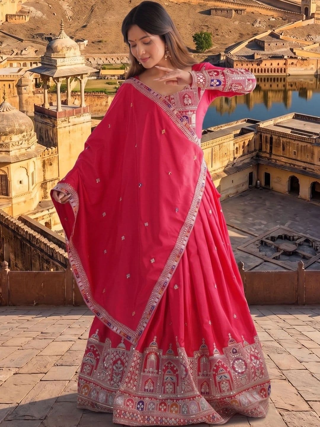 Anouk Embroidered Semi-Stitched Lehenga & Blouse With Dupatta thumbnail 6