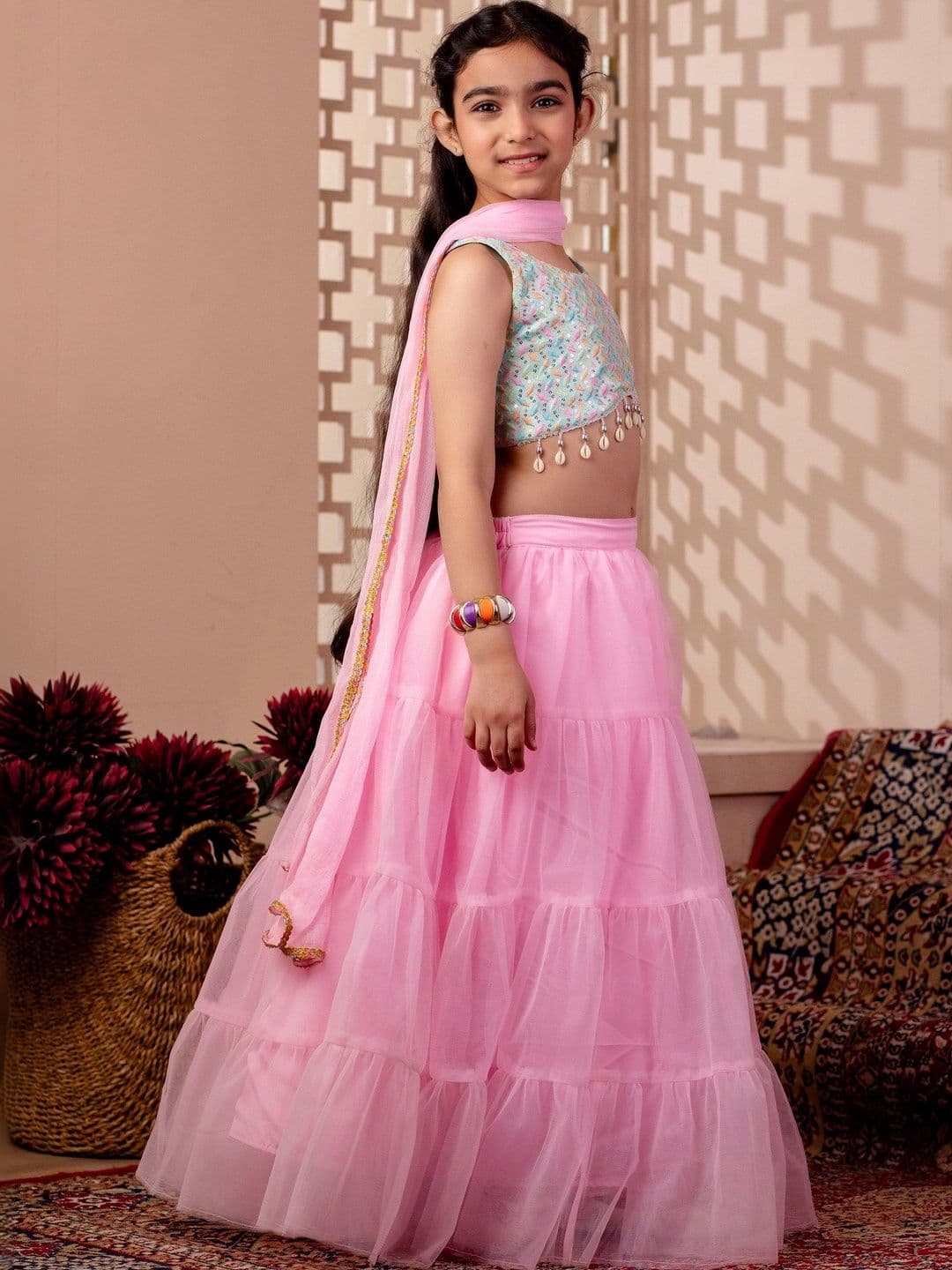 YK Girls Embellished Sequinned Ready to Wear Lehenga & Blouse With Dupatta thumbnail 5