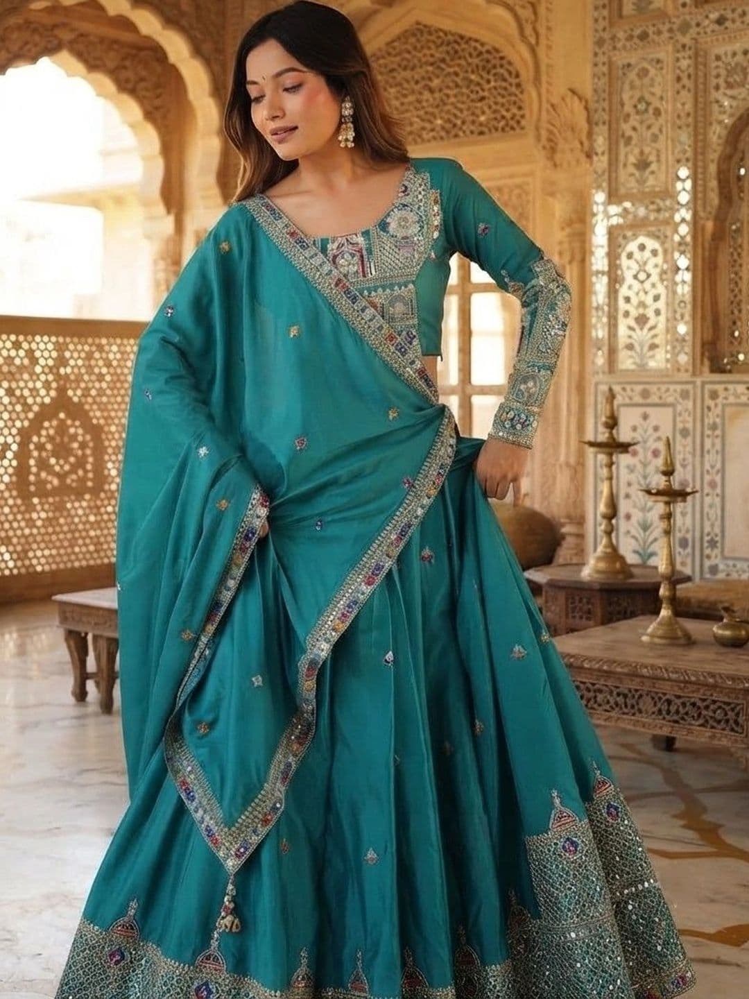 Anouk Embellished Mirror Work Semi-Stitched Lehenga & Blouse With Dupatta thumbnail 2