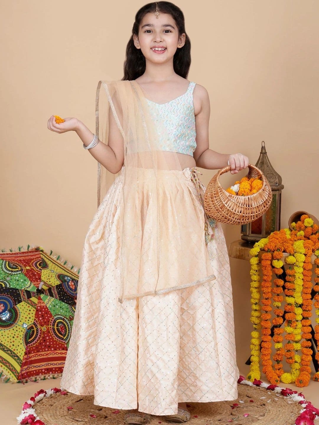 YK Girls Embellished Sequinned Ready to Wear Lehenga & Blouse With Dupatta thumbnail 6