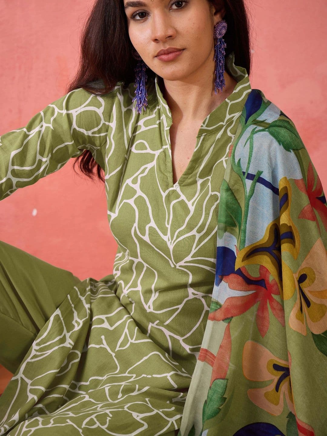 HERE&NOW Printed Pure Cotton Semi-Stitched Dress Material thumbnail 3