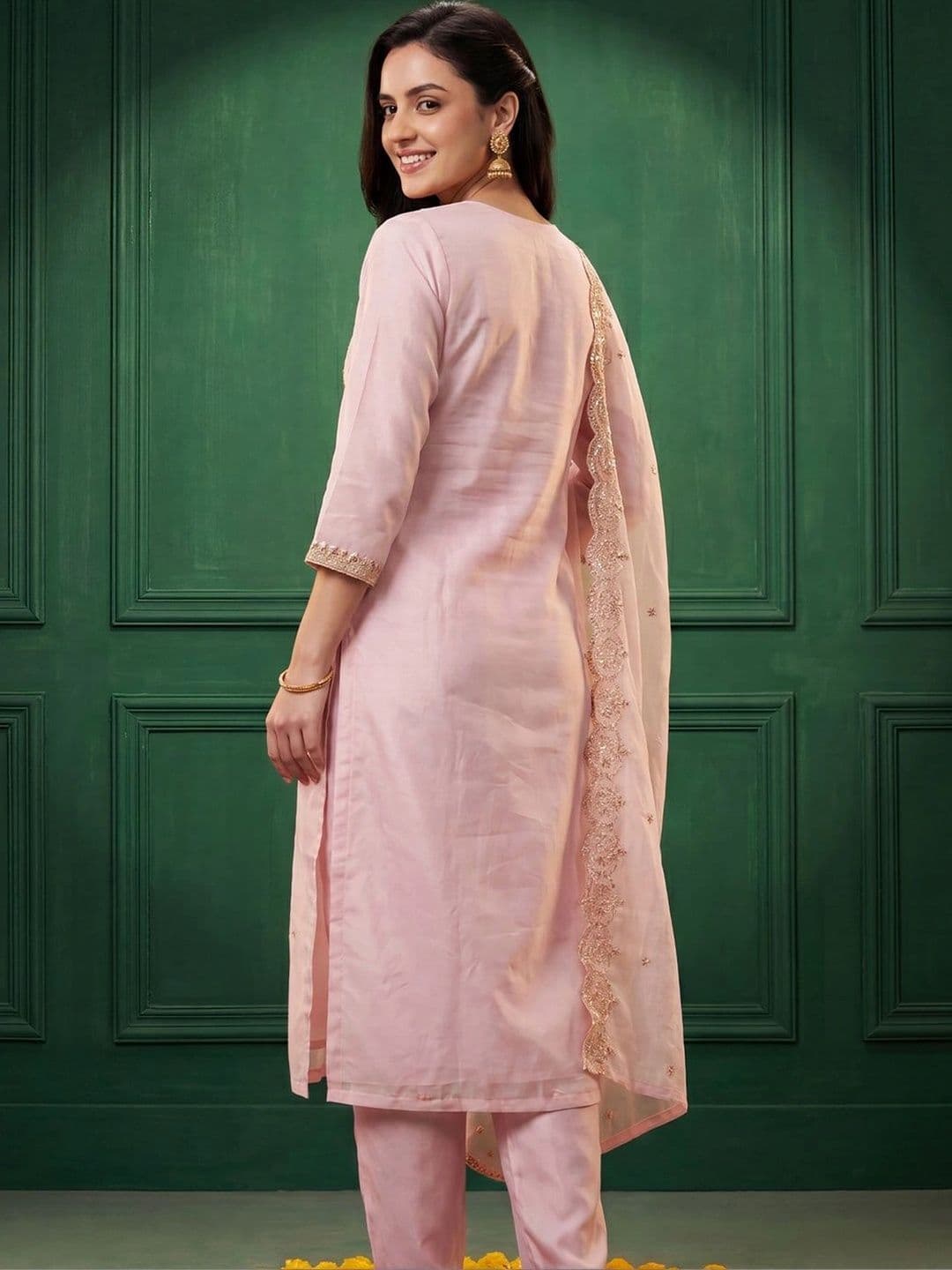 Indo Era Women Ethnic Motifs Embroidered Regular Sequinned Kurta with Trousers & With Dupatta thumbnail 2