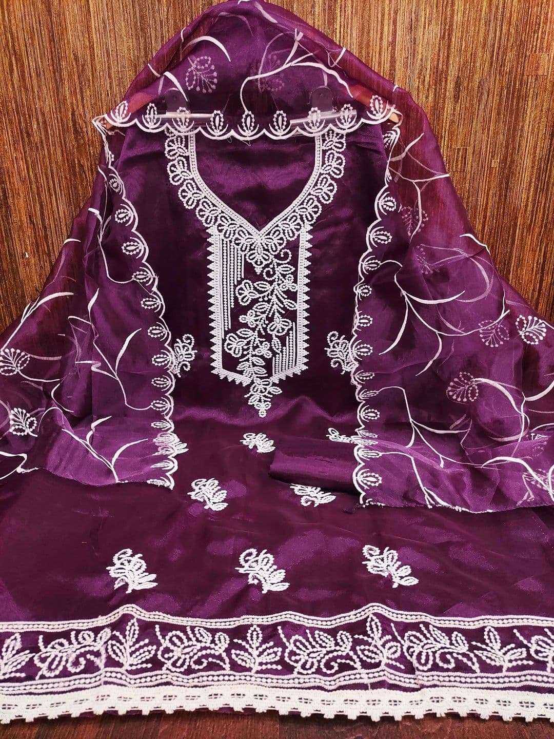 HERE&NOW Embroidered Organza Semi-Stitched Dress Material thumbnail 2