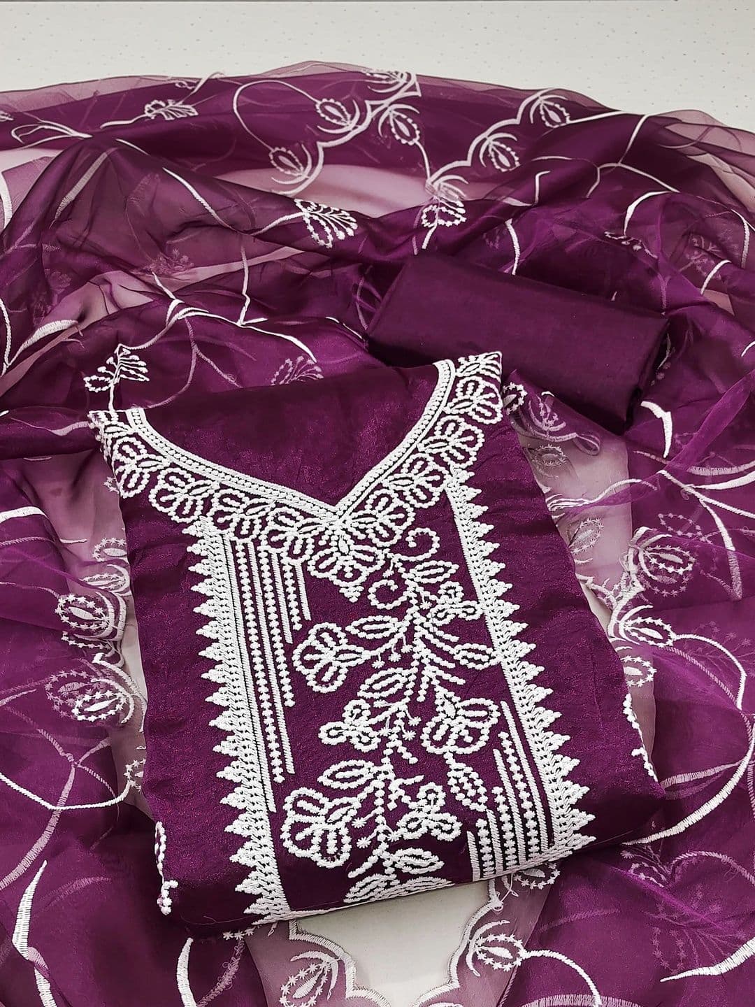 HERE&NOW Embroidered Organza Semi-Stitched Dress Material - view 1