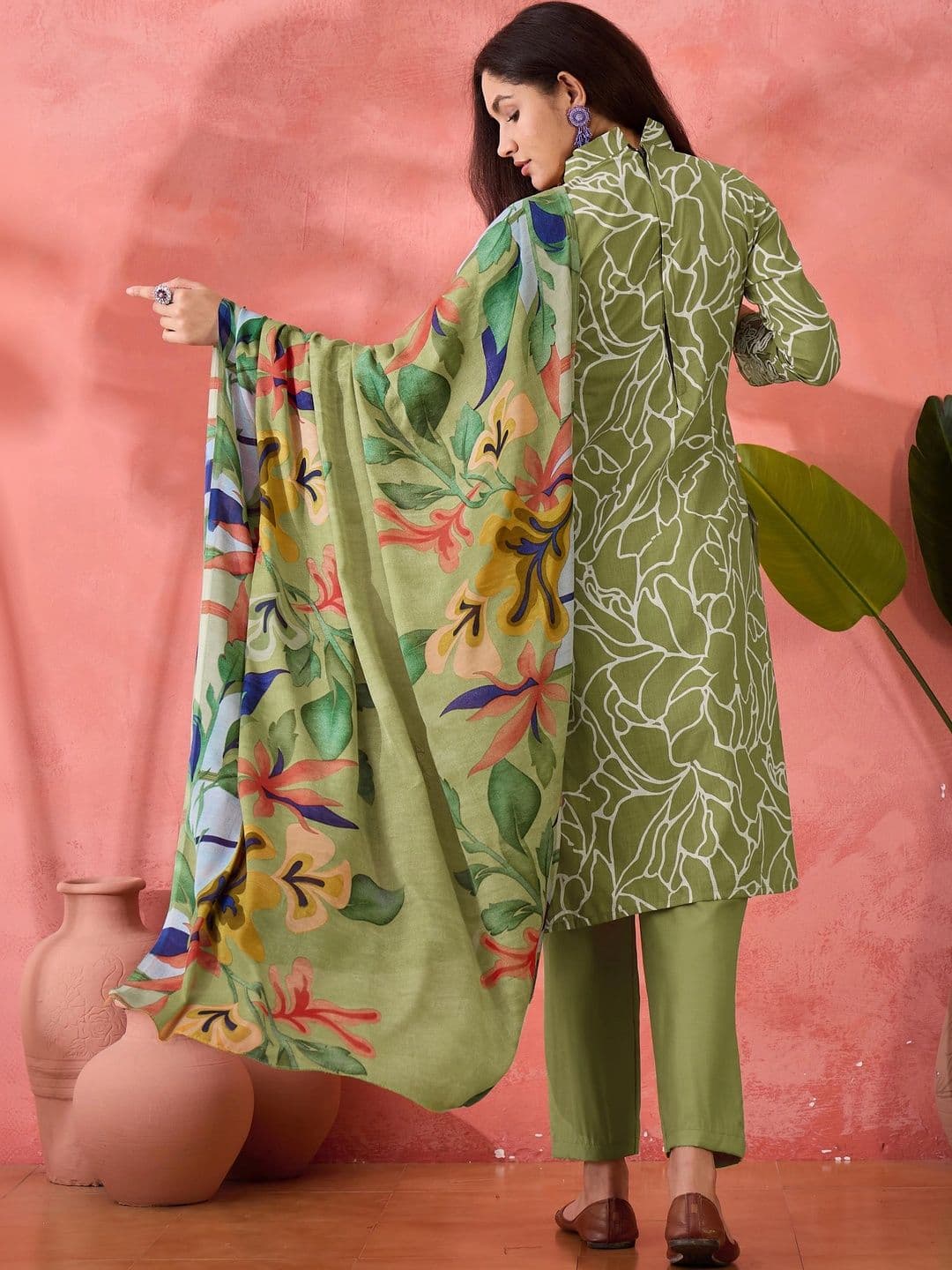HERE&NOW Printed Pure Cotton Semi-Stitched Dress Material thumbnail 4