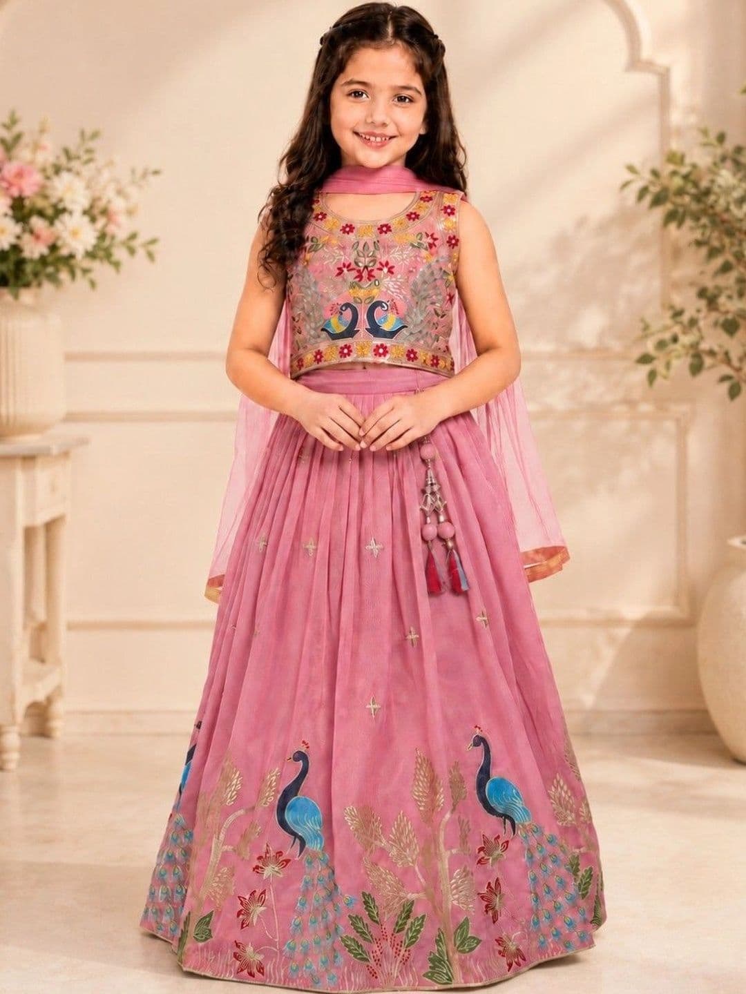 Tiny Kingdom Girls Embroidered Thread Work Ready to Wear Lehenga & Blouse Taping - view 1