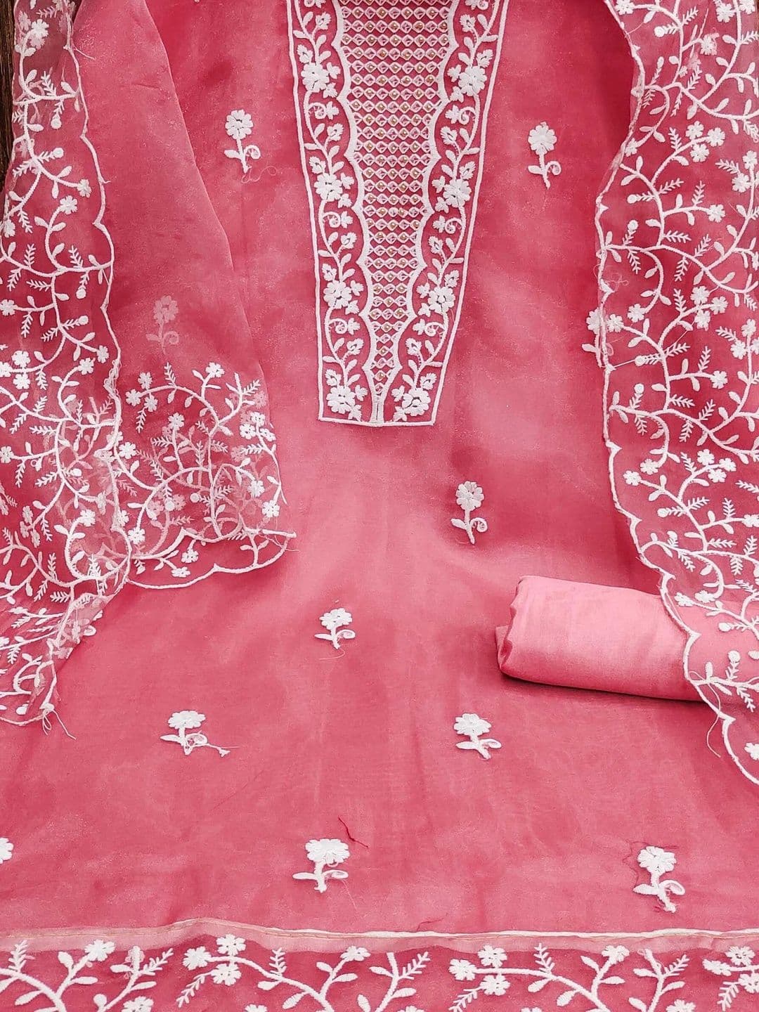 HERE&NOW Embroidered Organza Semi-Stitched Dress Material thumbnail 2