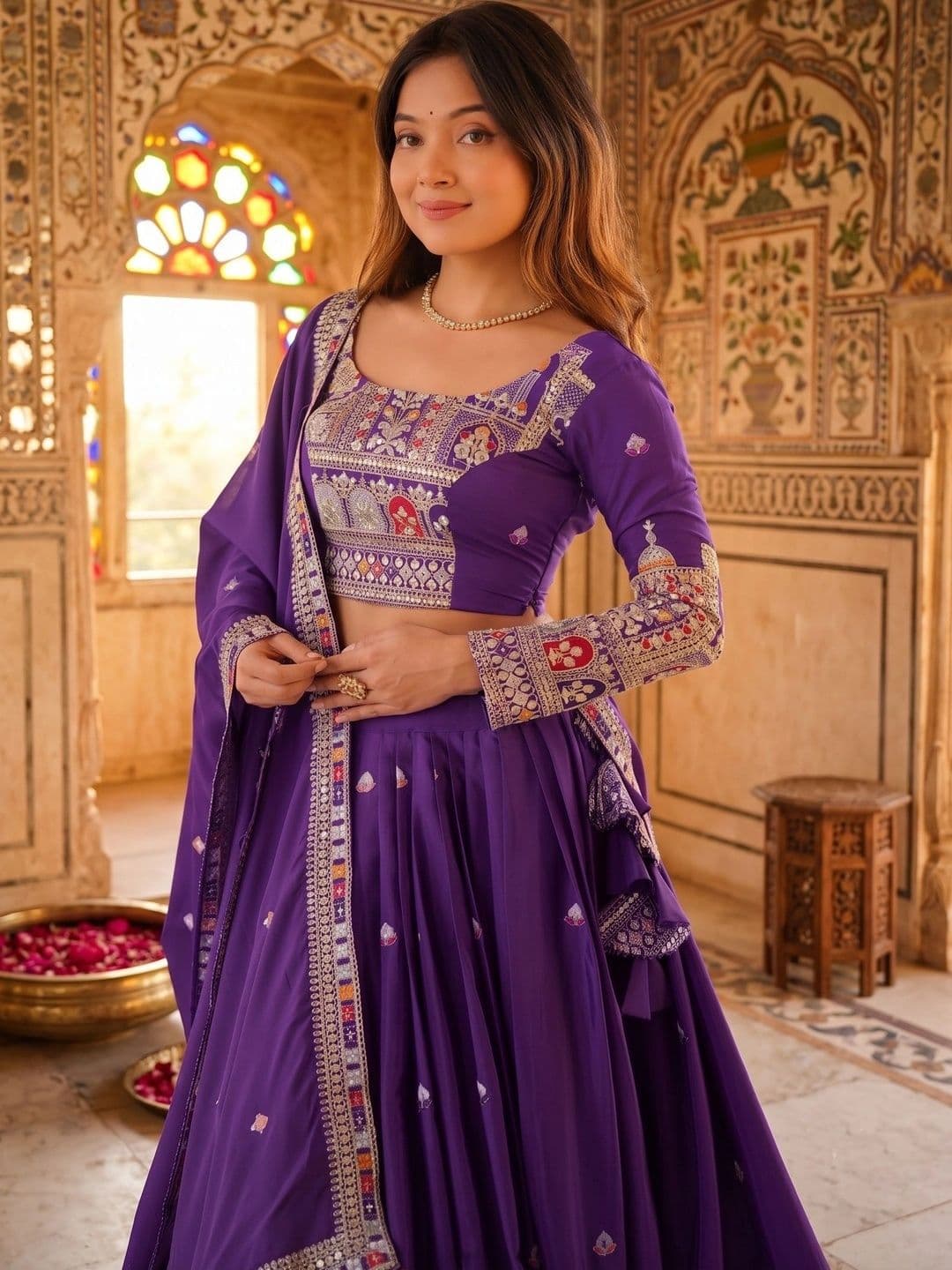 Anouk Embroidered Thread Work Semi-Stitched Lehenga & Blouse With Dupatta thumbnail 7
