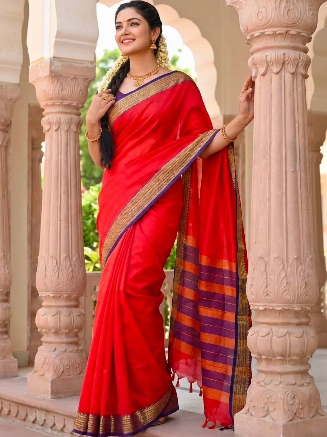 SPEEDY INDIAN Women Zari Silk Cotton Handloom Chanderi Saree thumbnail 4