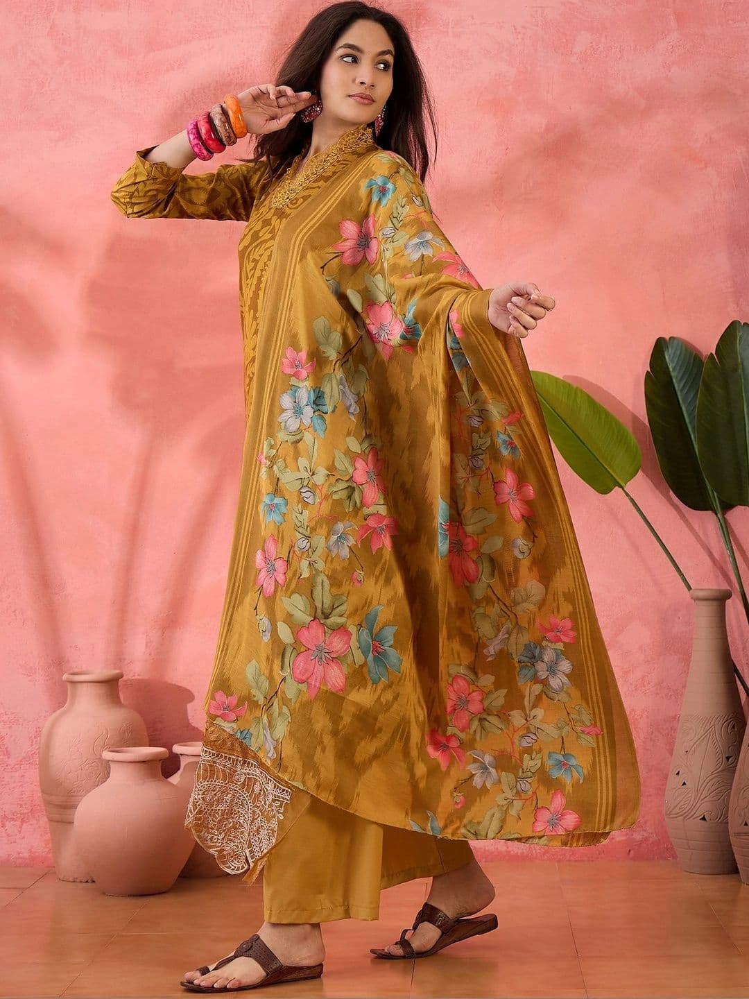 HERE&NOW Printed Pure Cotton Semi-Stitched Dress Material thumbnail 6
