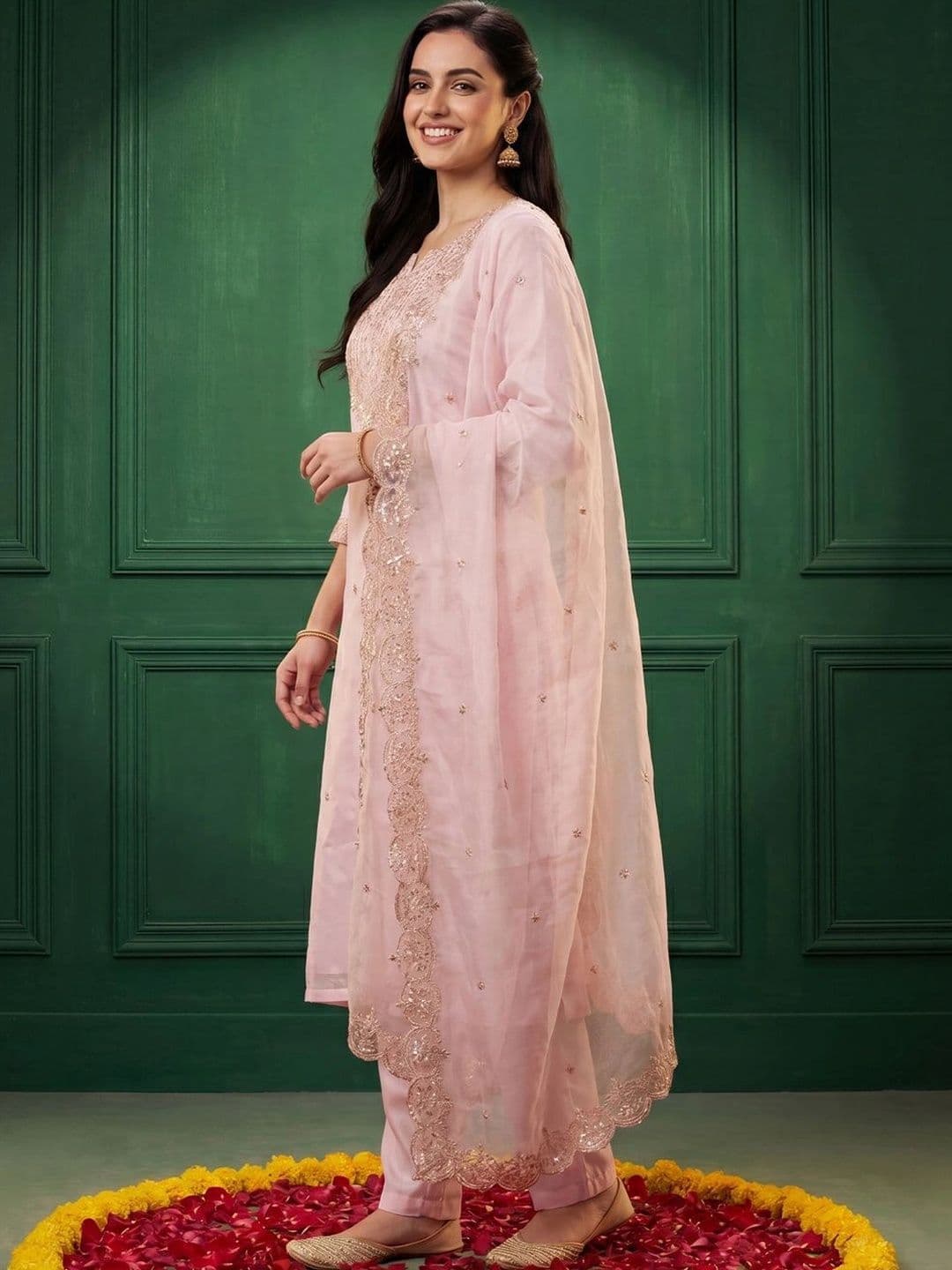 Indo Era Women Ethnic Motifs Embroidered Regular Sequinned Kurta with Trousers & With Dupatta thumbnail 4