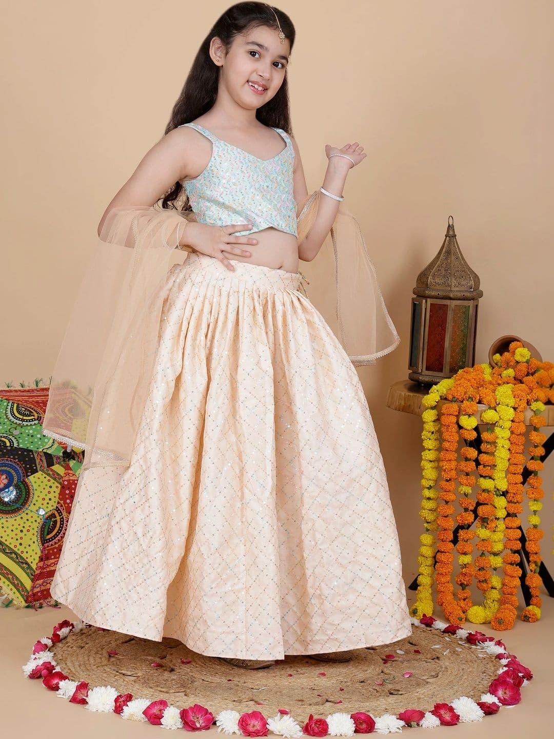 YK Girls Embellished Sequinned Ready to Wear Lehenga & Blouse With Dupatta - view 1