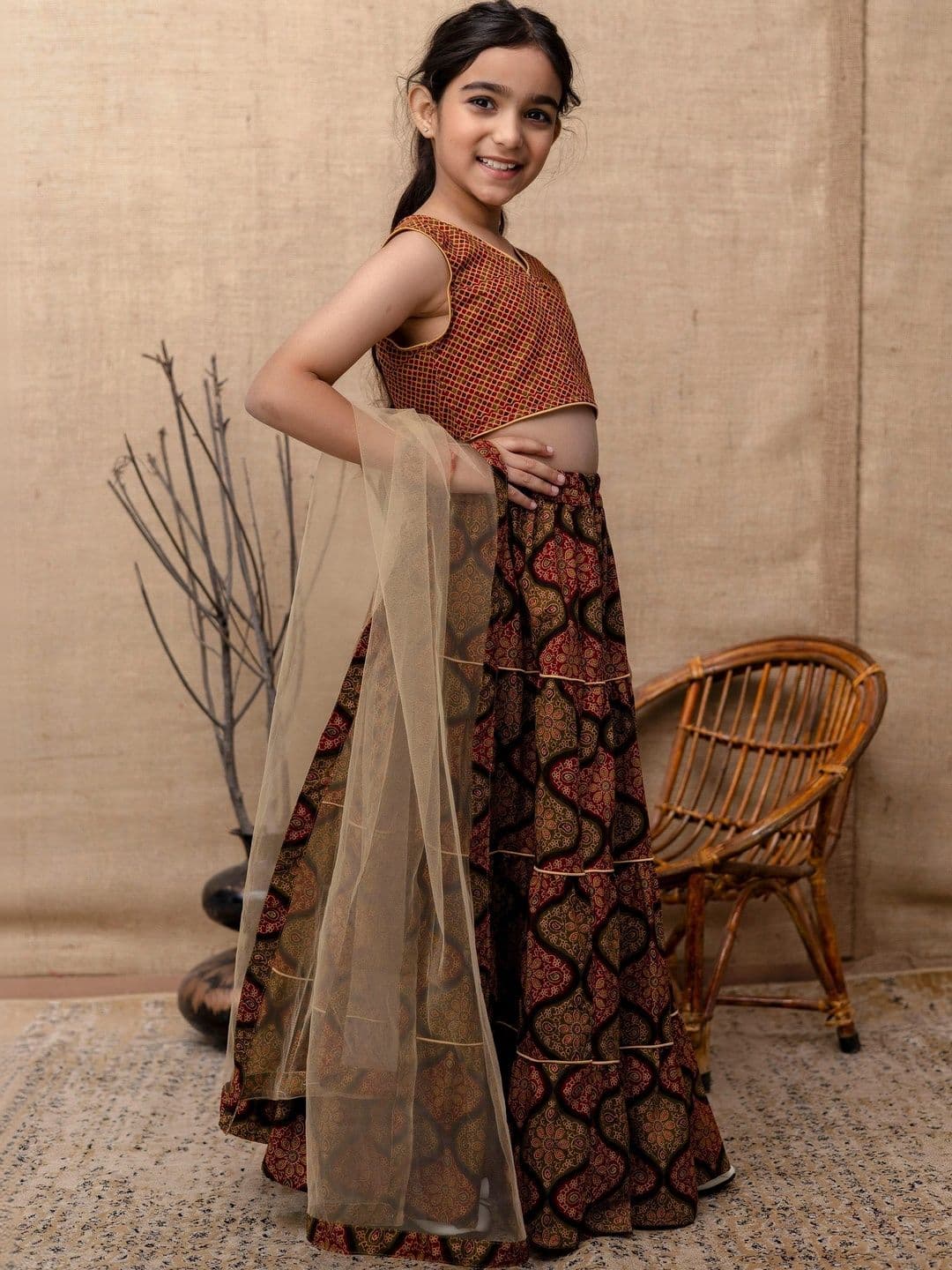 YK Girls Printed Ready to Wear Lehenga & Blouse With Dupatta thumbnail 4