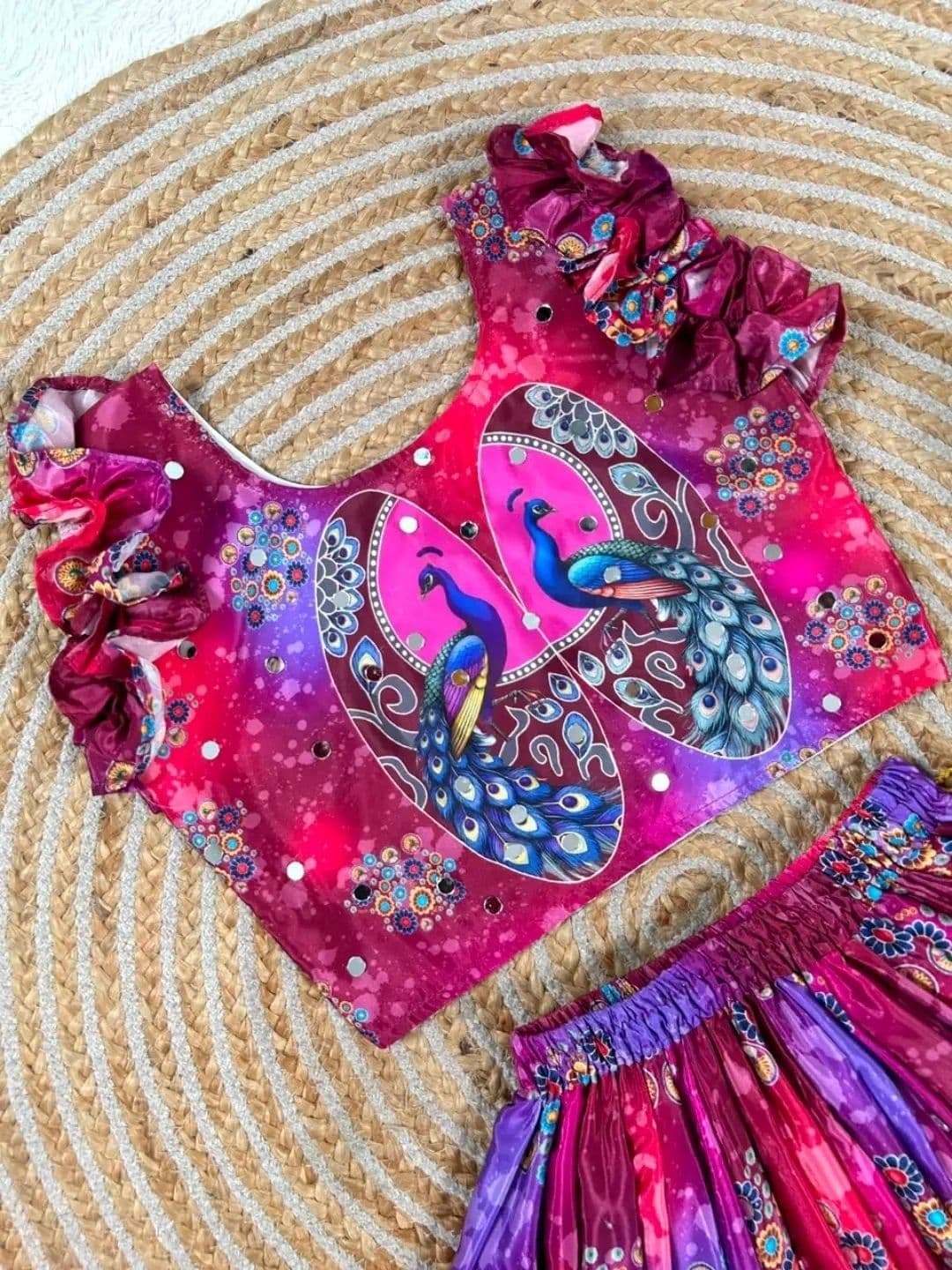 Sangria Girls Printed Mirror Work Ready to Wear Lehenga & Blouse With Dupatta thumbnail 2