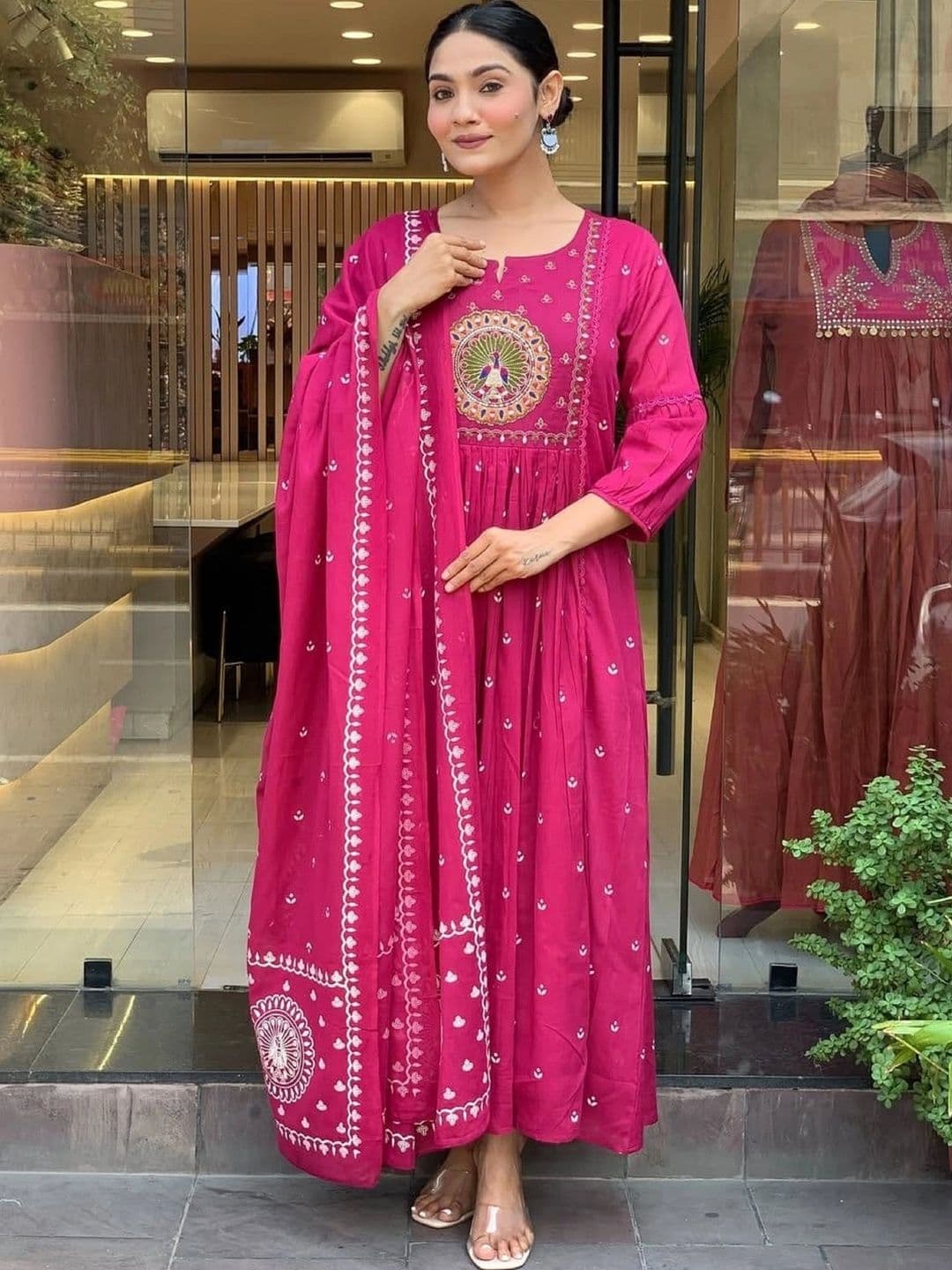 SHASHANK FASHION & BRIGHT FASHION Women Ethnic Motifs Embroidered Empire Thread Work Pure Cotton Kurta with thumbnail 5