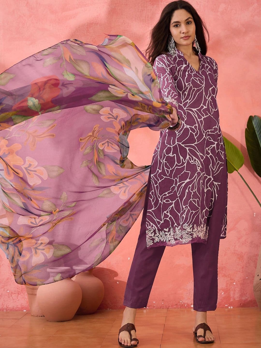 HERE&NOW Printed Pure Cotton Semi-Stitched Dress Material - view 1