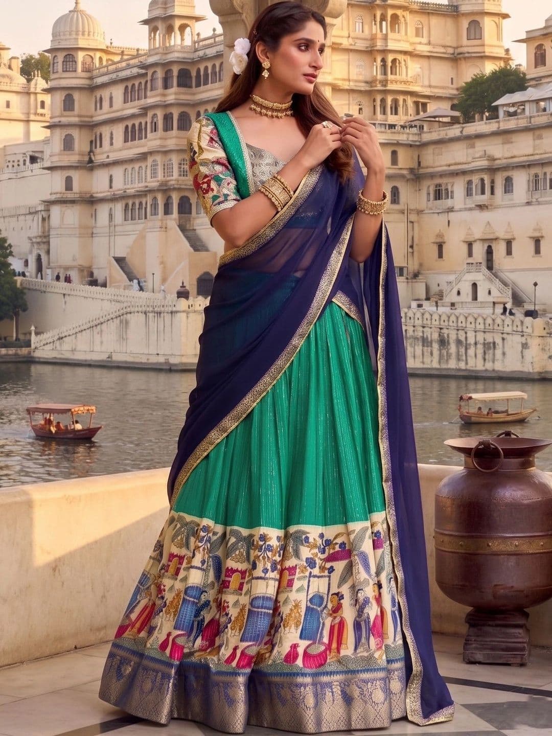 Anouk Embroidered Thread Work Semi-Stitched Lehenga & Blouse With Dupatta - view 1
