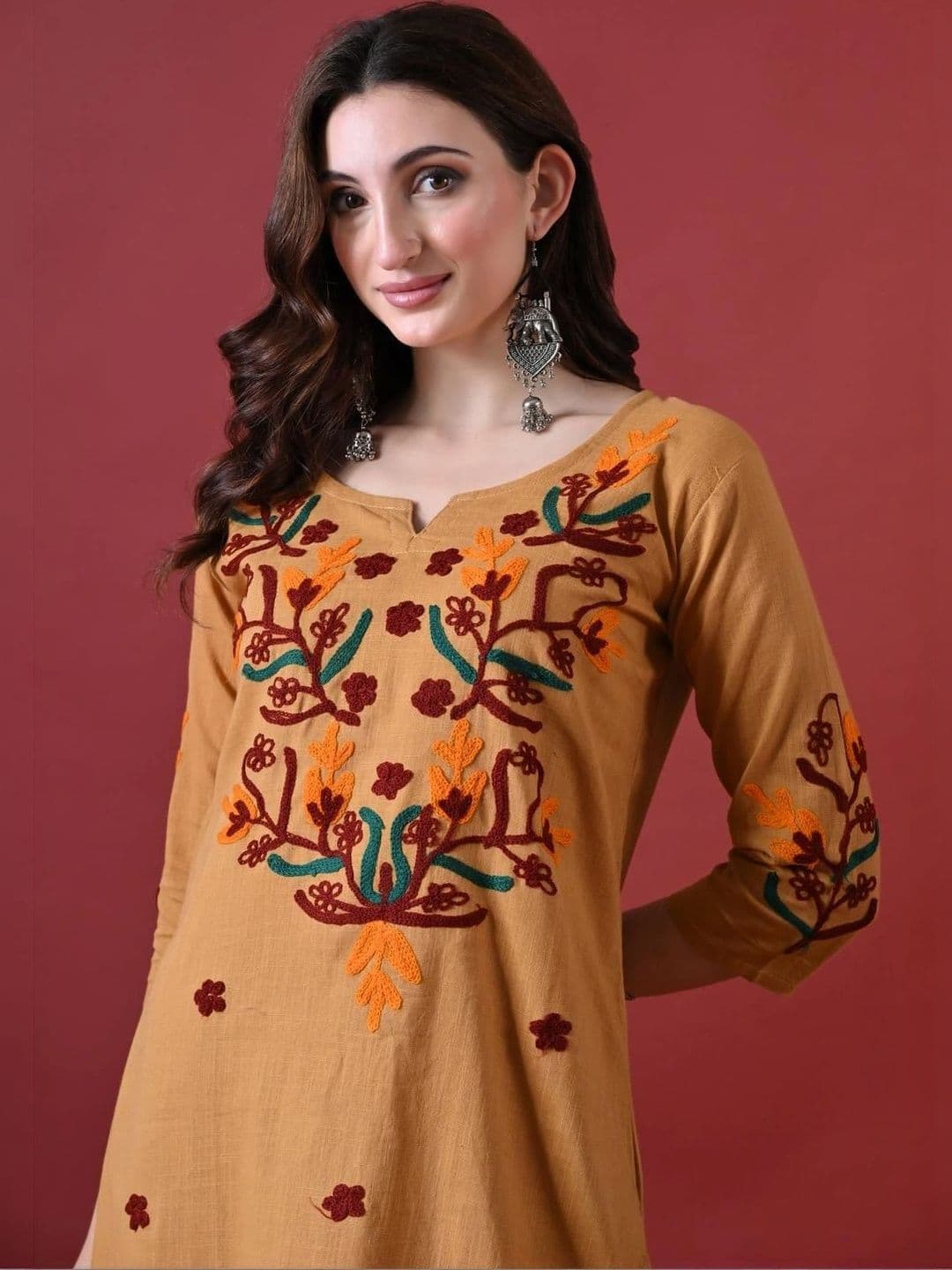 Anouk Women Ethnic Motifs Embroidered Regular Thread Work Pure Cotton Kurta with Palazzos thumbnail 2