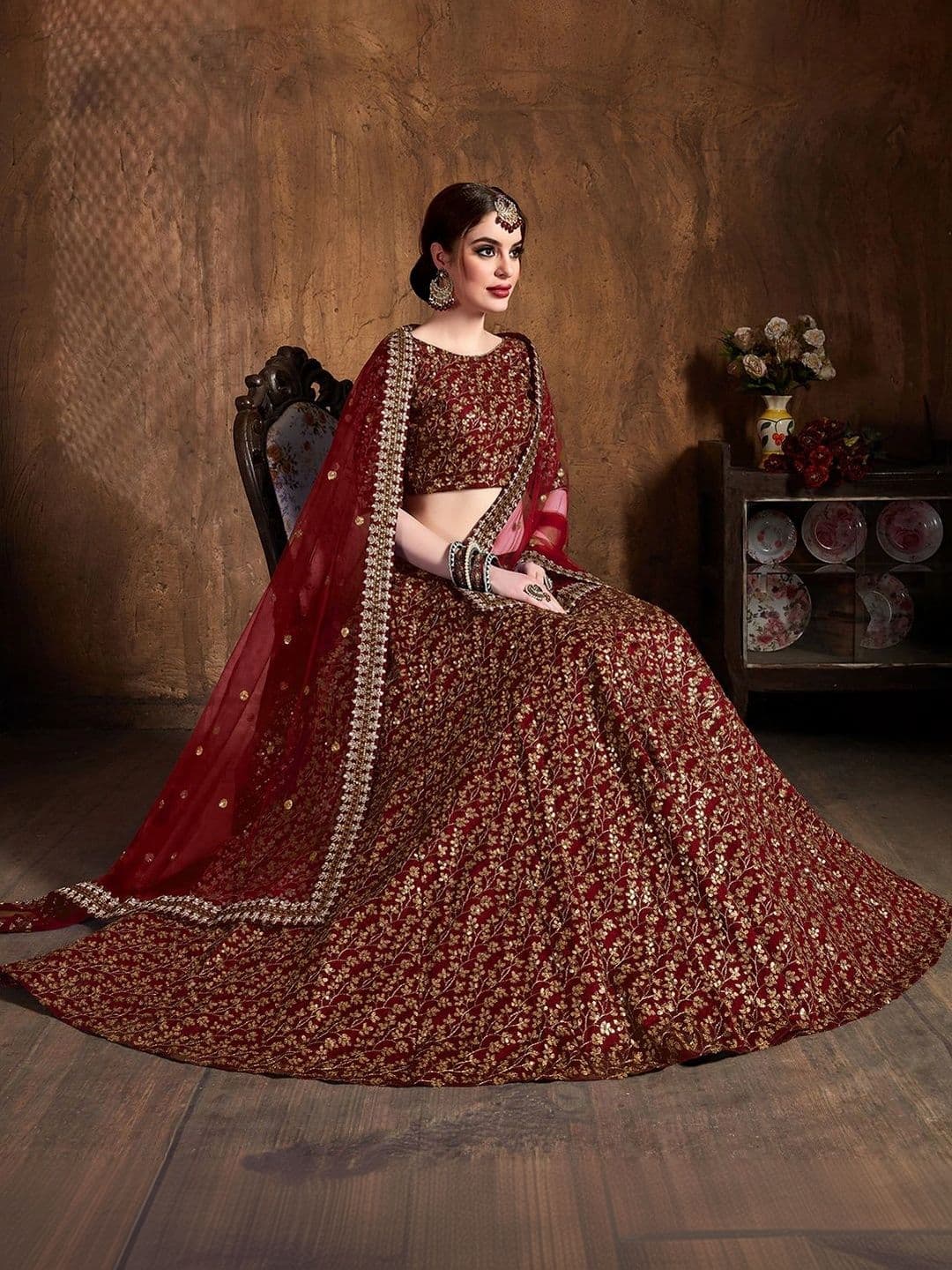 Zeel Clothing Embellished Sequinned Semi-Stitched Lehenga & Unstitched Blouse With Dupatta thumbnail 5